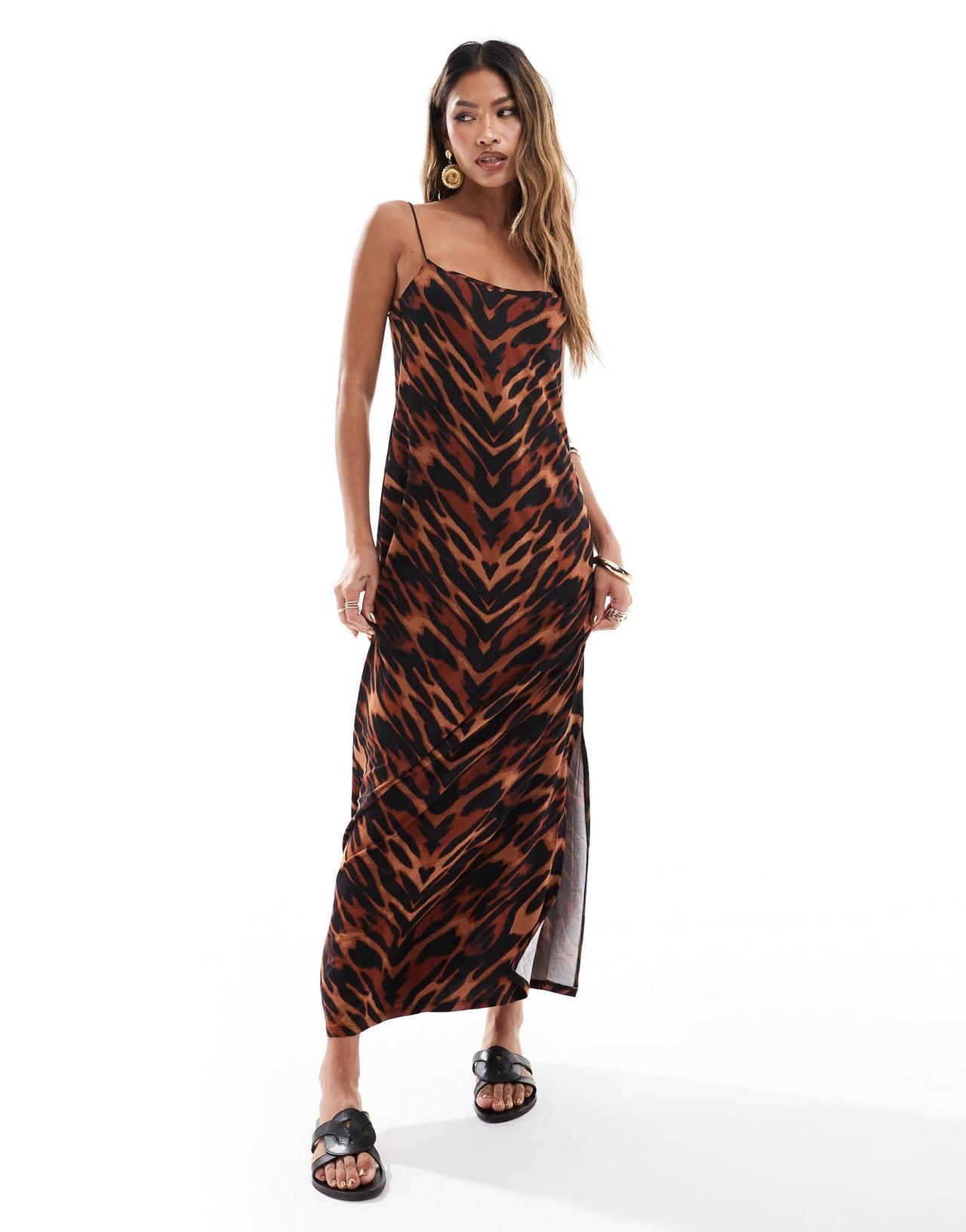 ASOS DESIGN cami strappy maxi dress with side split in leopard print - ASOS Sample Sale