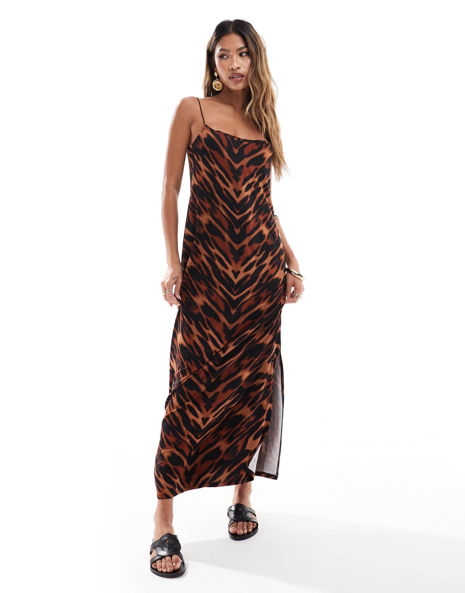 ASOS DESIGN cami strappy maxi dress with side split in leopard print - ASOS Sample Sale