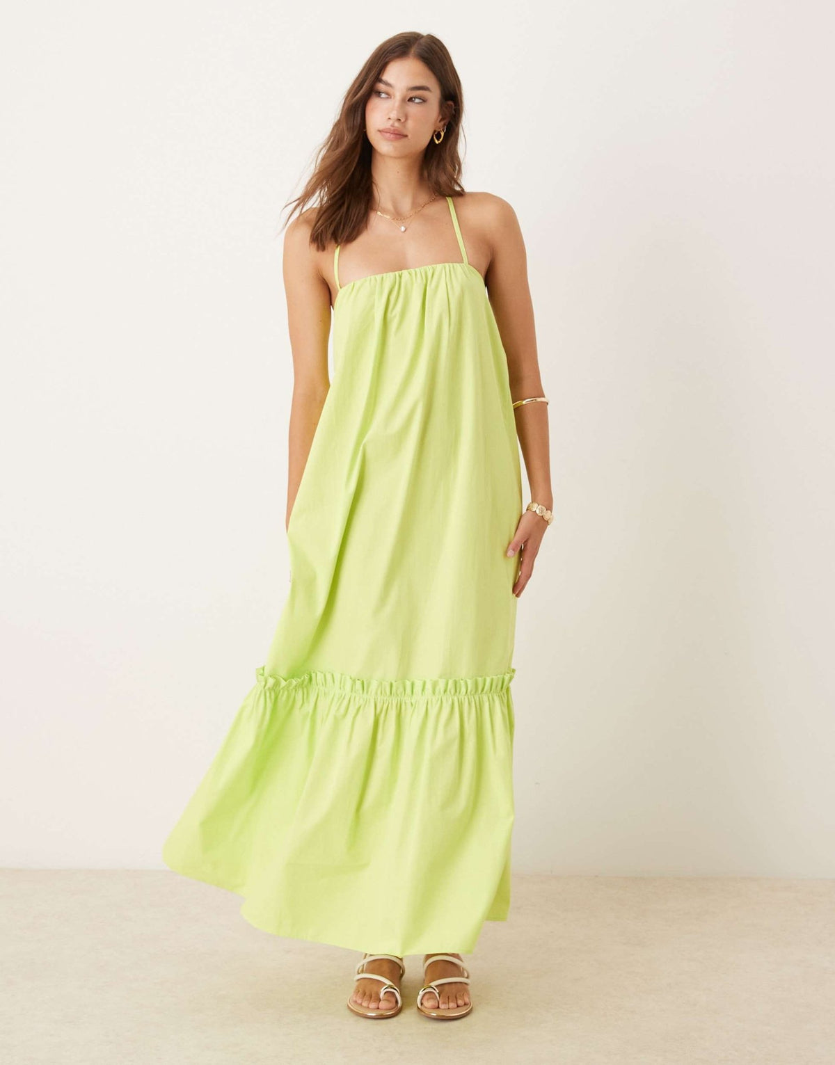 ASOS DESIGN cami tie back trapeze poplin maxi dress in lime - ASOS Sample Sale