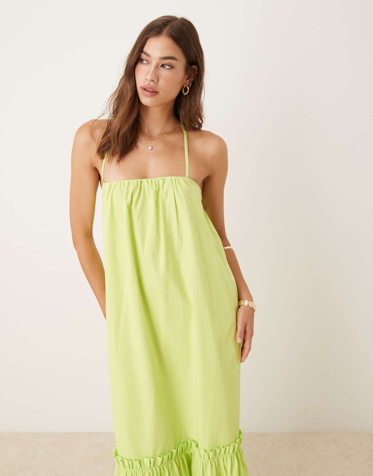 ASOS DESIGN cami tie back trapeze poplin maxi dress in lime - ASOS Sample Sale