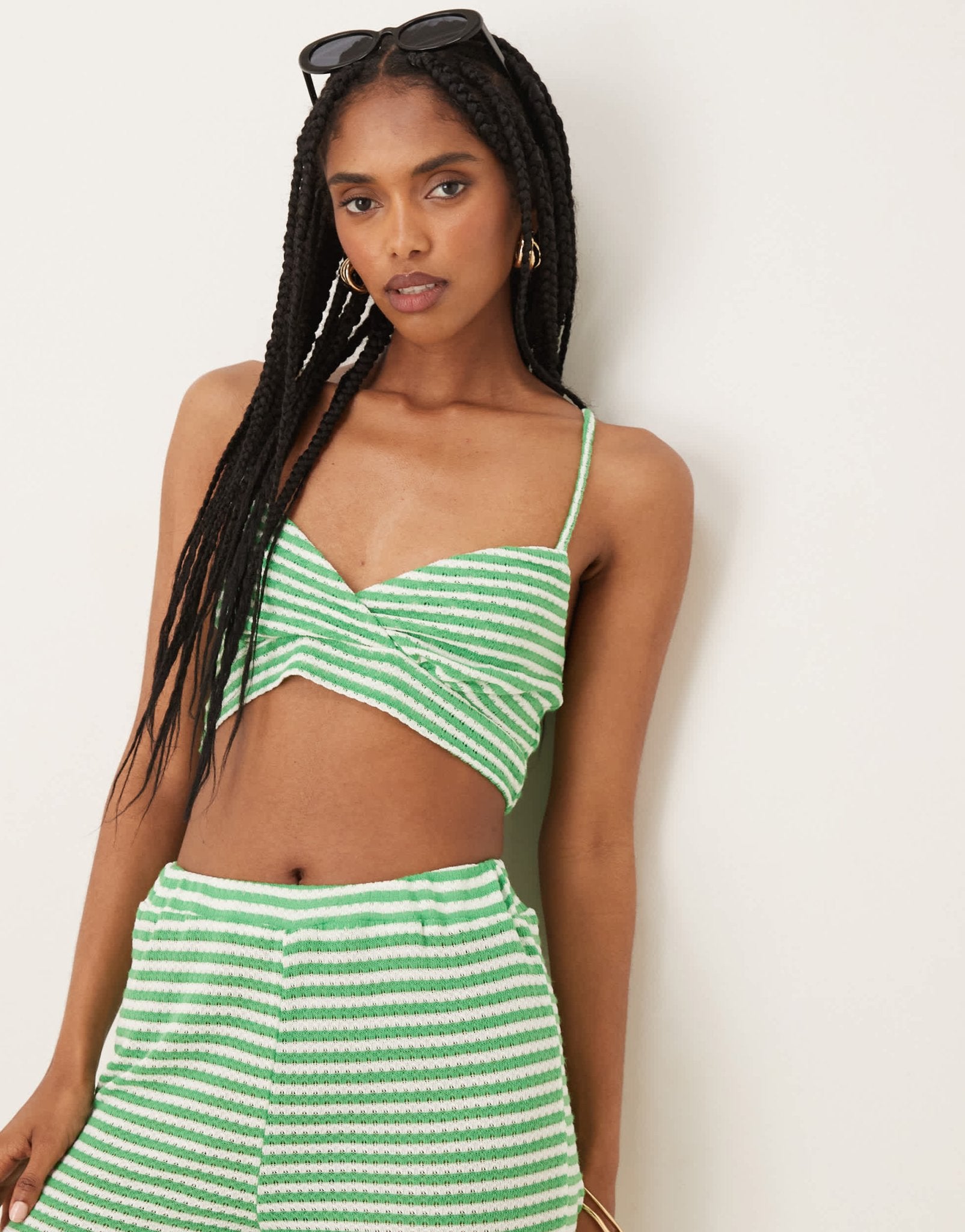 ASOS DESIGN cami top co - ord in knitted green and white stripe - ASOS Sample Sale