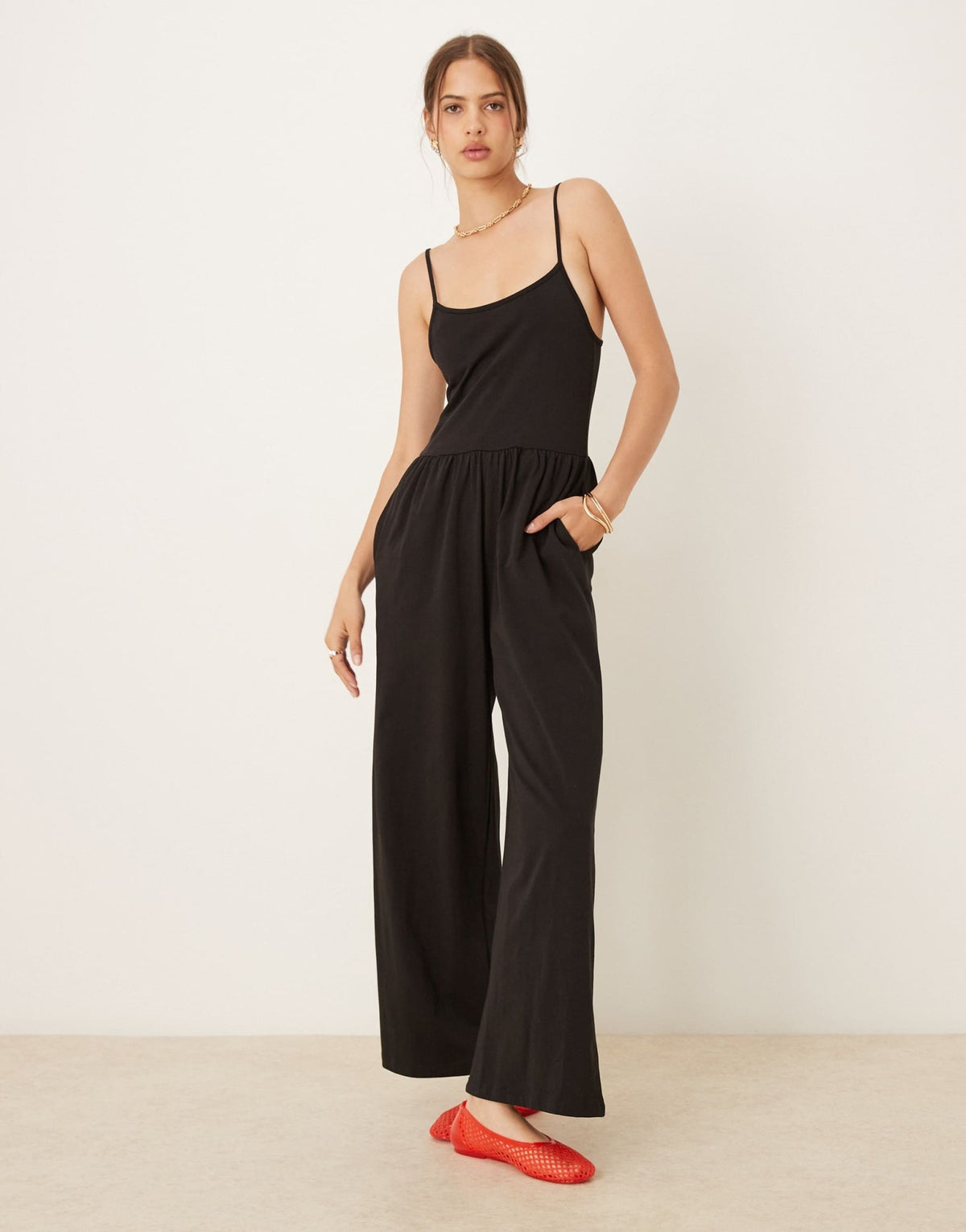 ASOS DESIGN cami wide leg jumpsuit with pockets in black - ASOS Sample Sale
