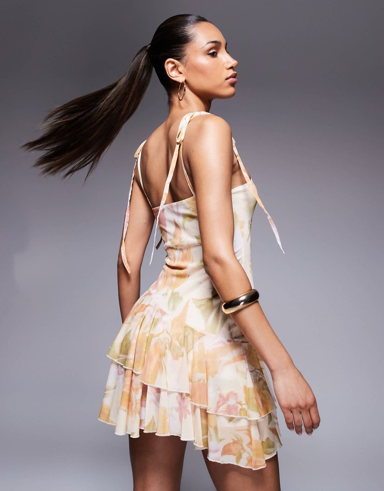 ASOS DESIGN cami with loose straps asymmetric ruffle mini dress in floral print - ASOS Sample Sale