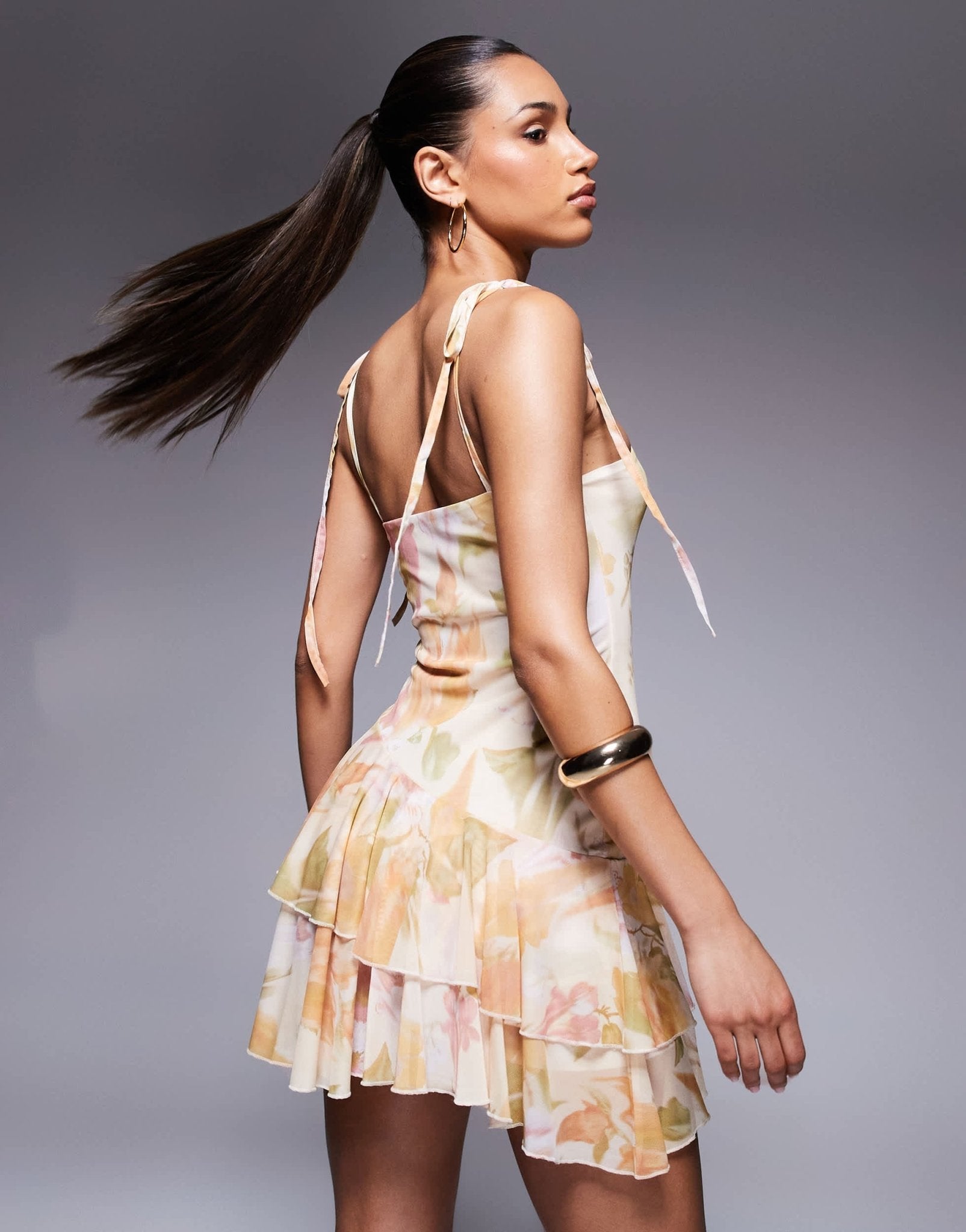 ASOS DESIGN cami with loose straps asymmetric ruffle mini dress in floral print - ASOS Sample Sale