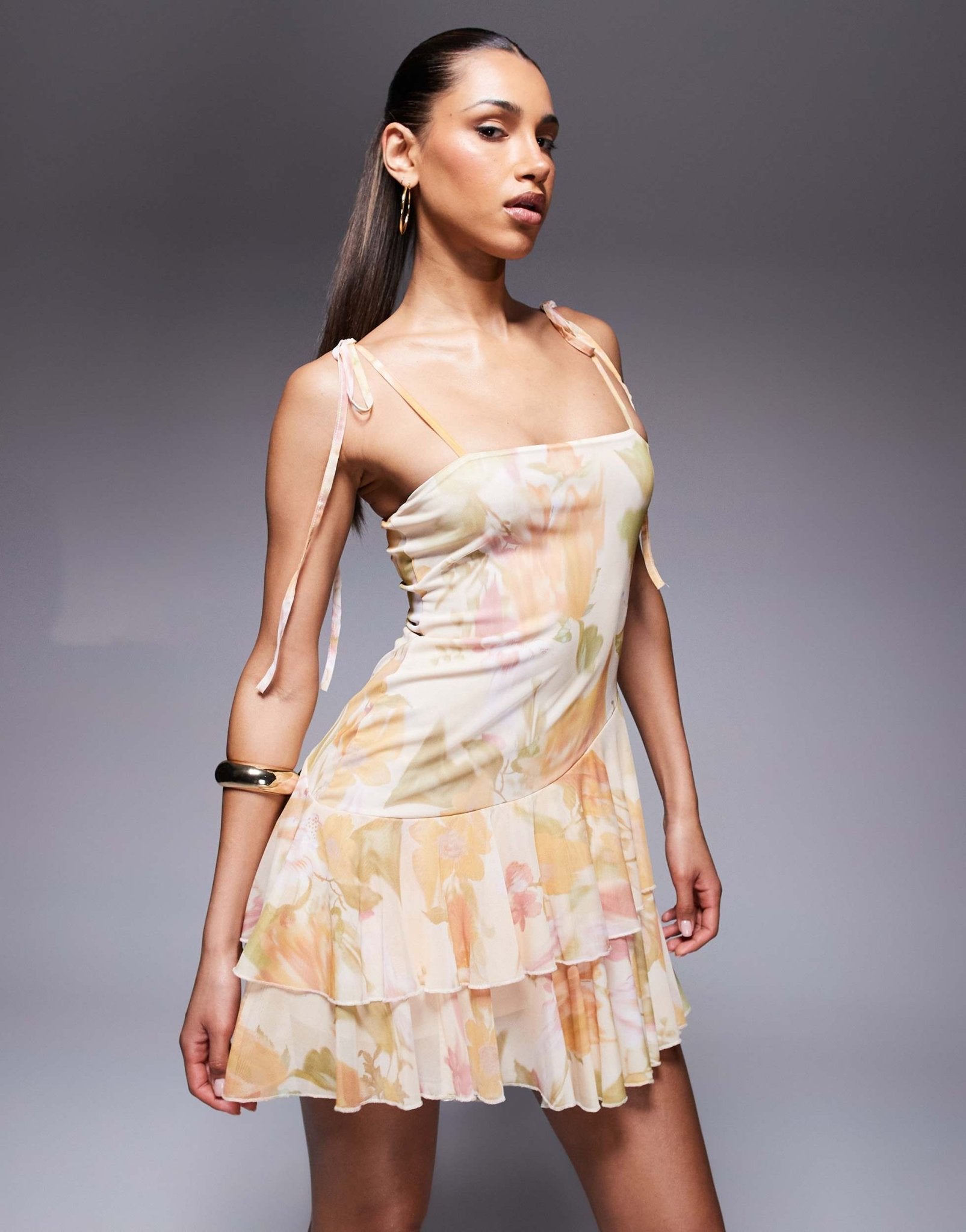 ASOS DESIGN cami with loose straps asymmetric ruffle mini dress in floral print - ASOS Sample Sale