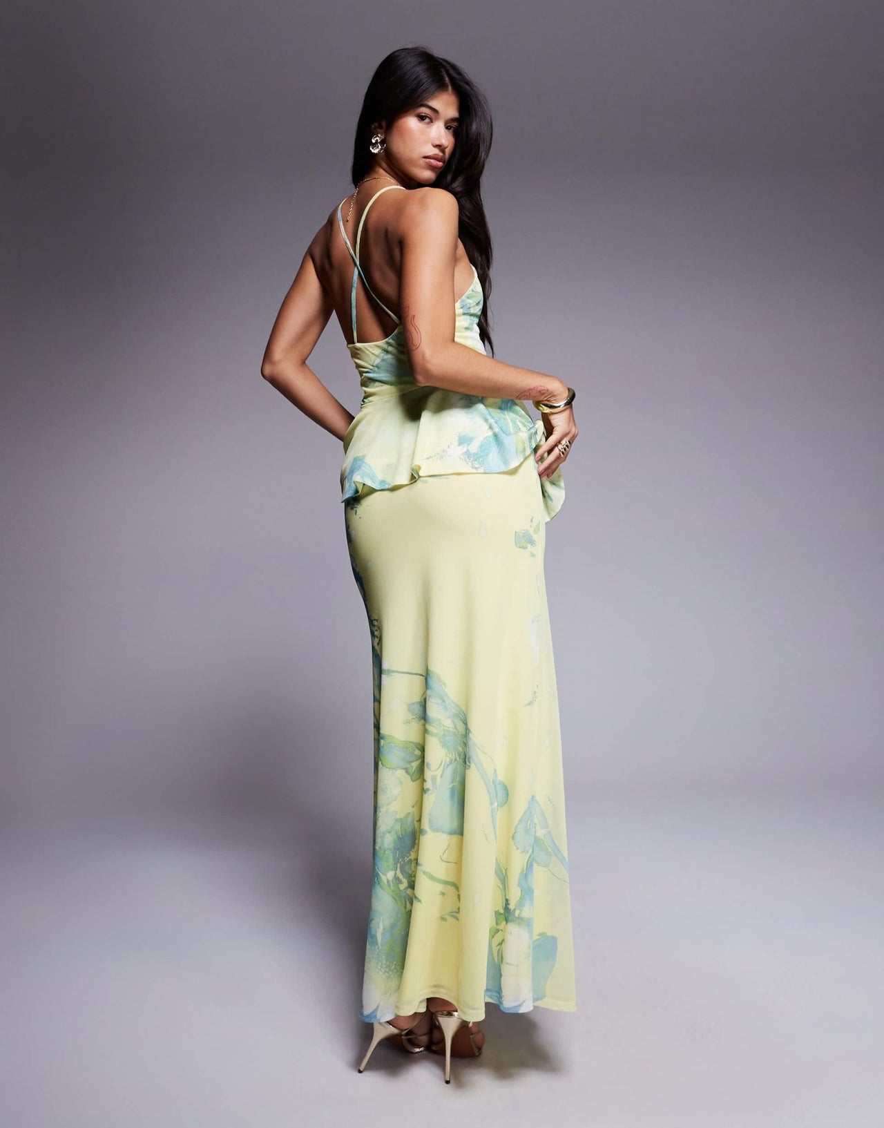 ASOS DESIGN cami with peplum detail mesh maxi dress in floral print - ASOS Sample Sale