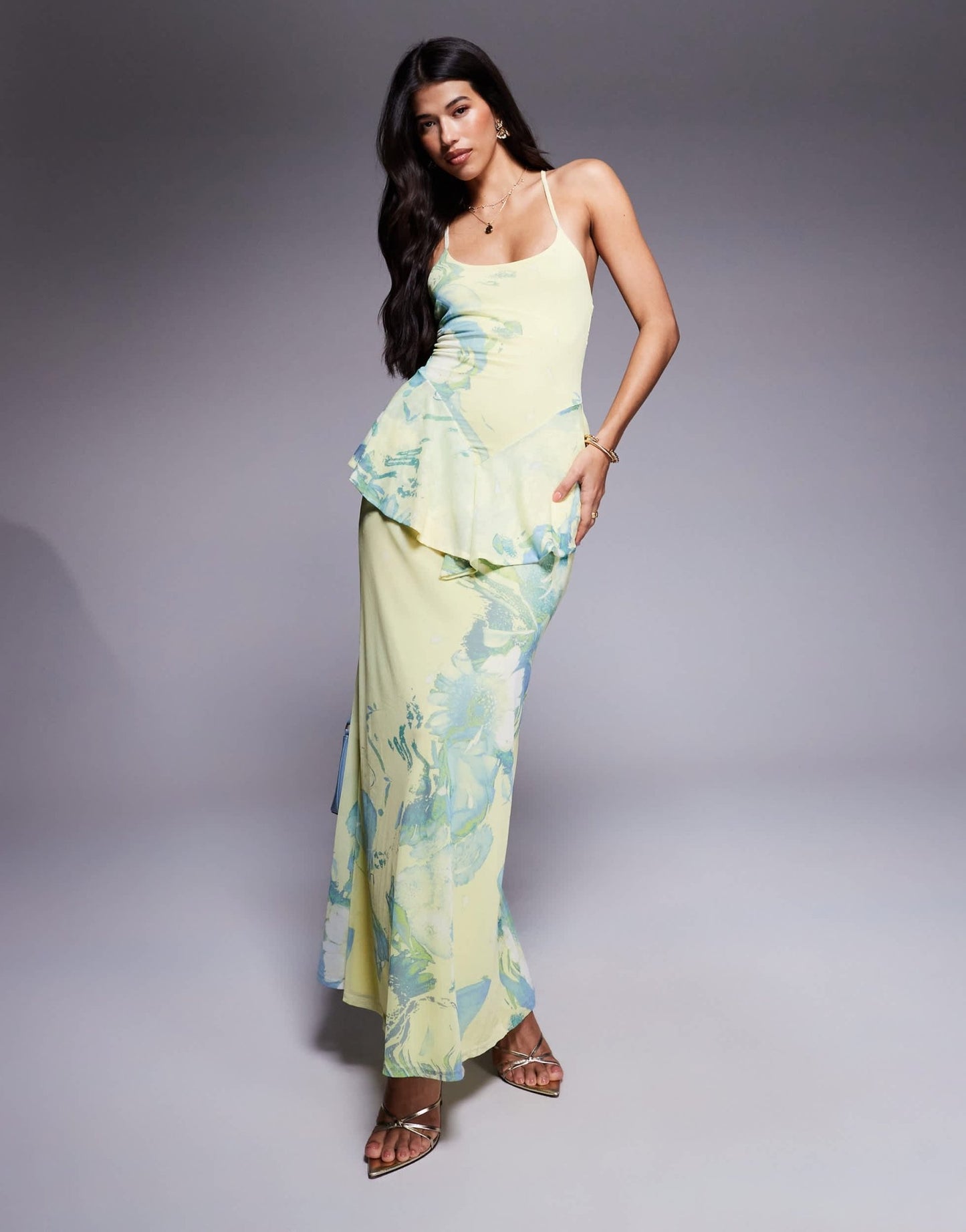 ASOS DESIGN cami with peplum detail mesh maxi dress in floral print - ASOS Sample Sale