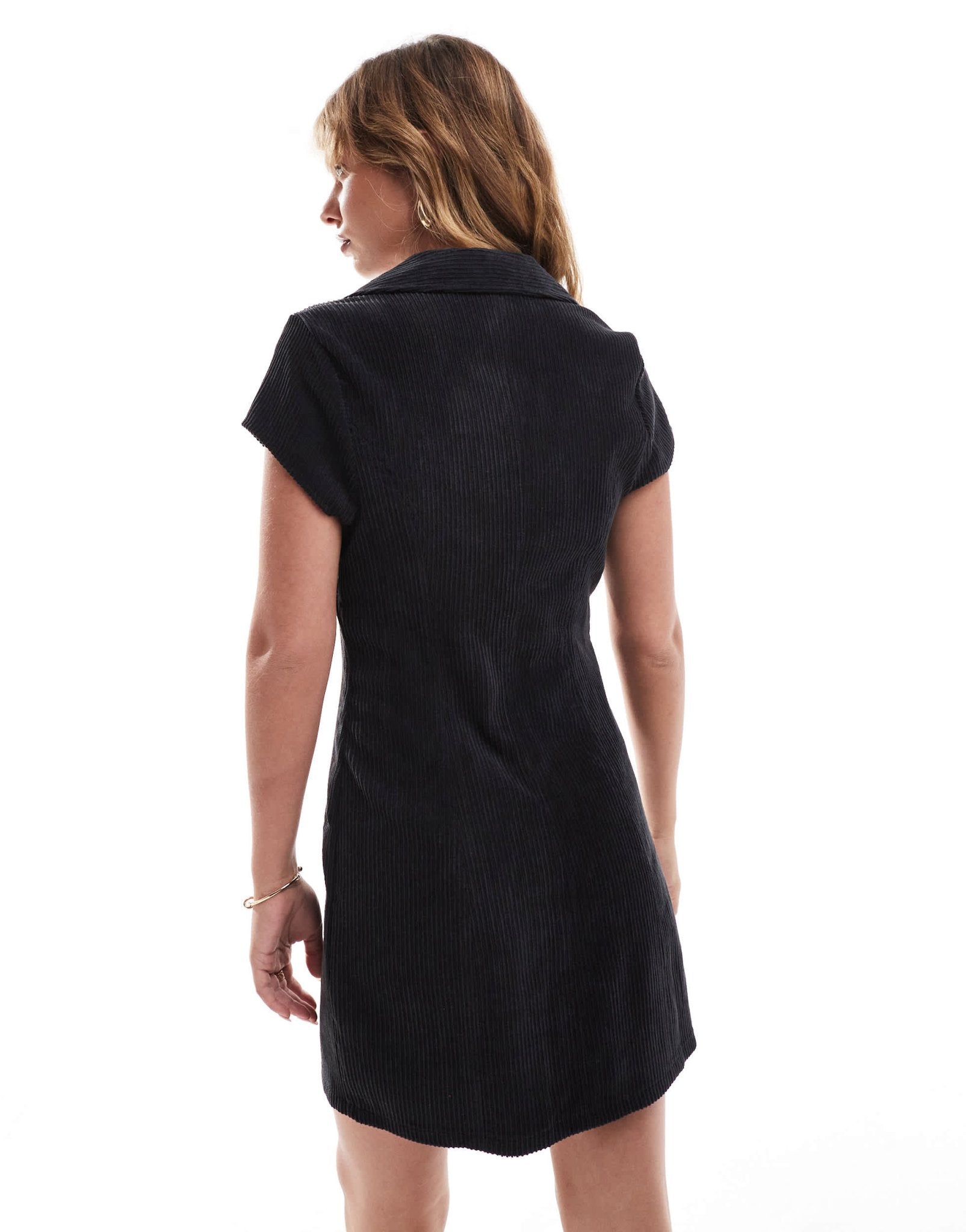 ASOS DESIGN cap sleeve cord zip through mini dress in black - ASOS Sample Sale