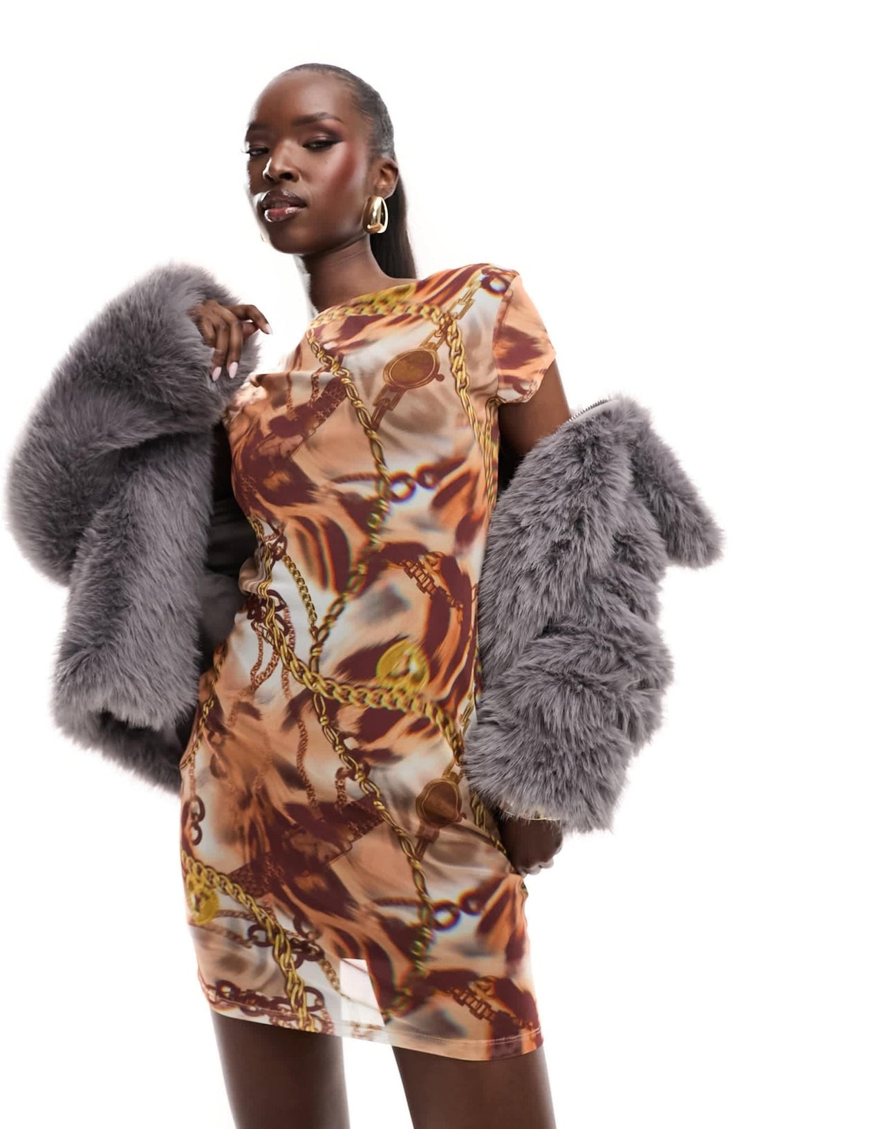 ASOS DESIGN cap sleeve low back detail mini dress in chain print - ASOS Sample Sale