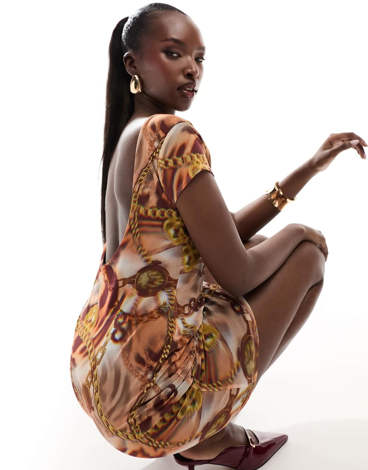 ASOS DESIGN cap sleeve low back detail mini dress in chain print - ASOS Sample Sale