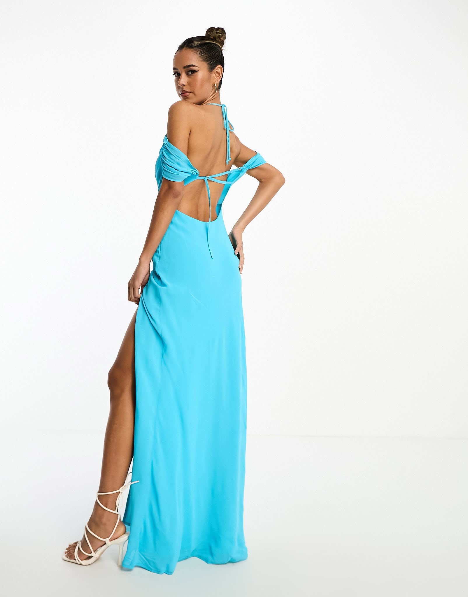 ASOS DESIGN cap sleeve strappy open back bias midi dress in turqouise - ASOS Sample Sale