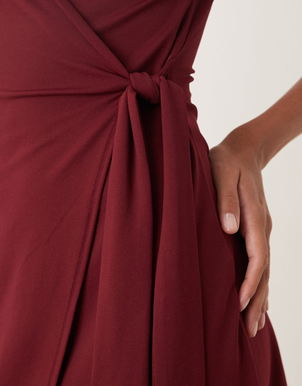 ASOS DESIGN cap sleeve tie wrap front mini dress in burgundy - ASOS Sample Sale
