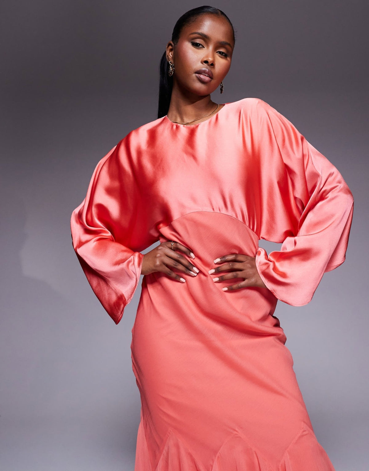 ASOS DESIGN cape sleeve godet maxi dress in coral - ASOS Sample Sale