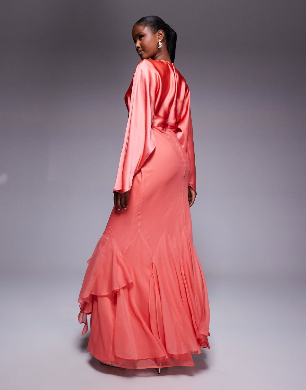 ASOS DESIGN cape sleeve godet maxi dress in coral - ASOS Sample Sale