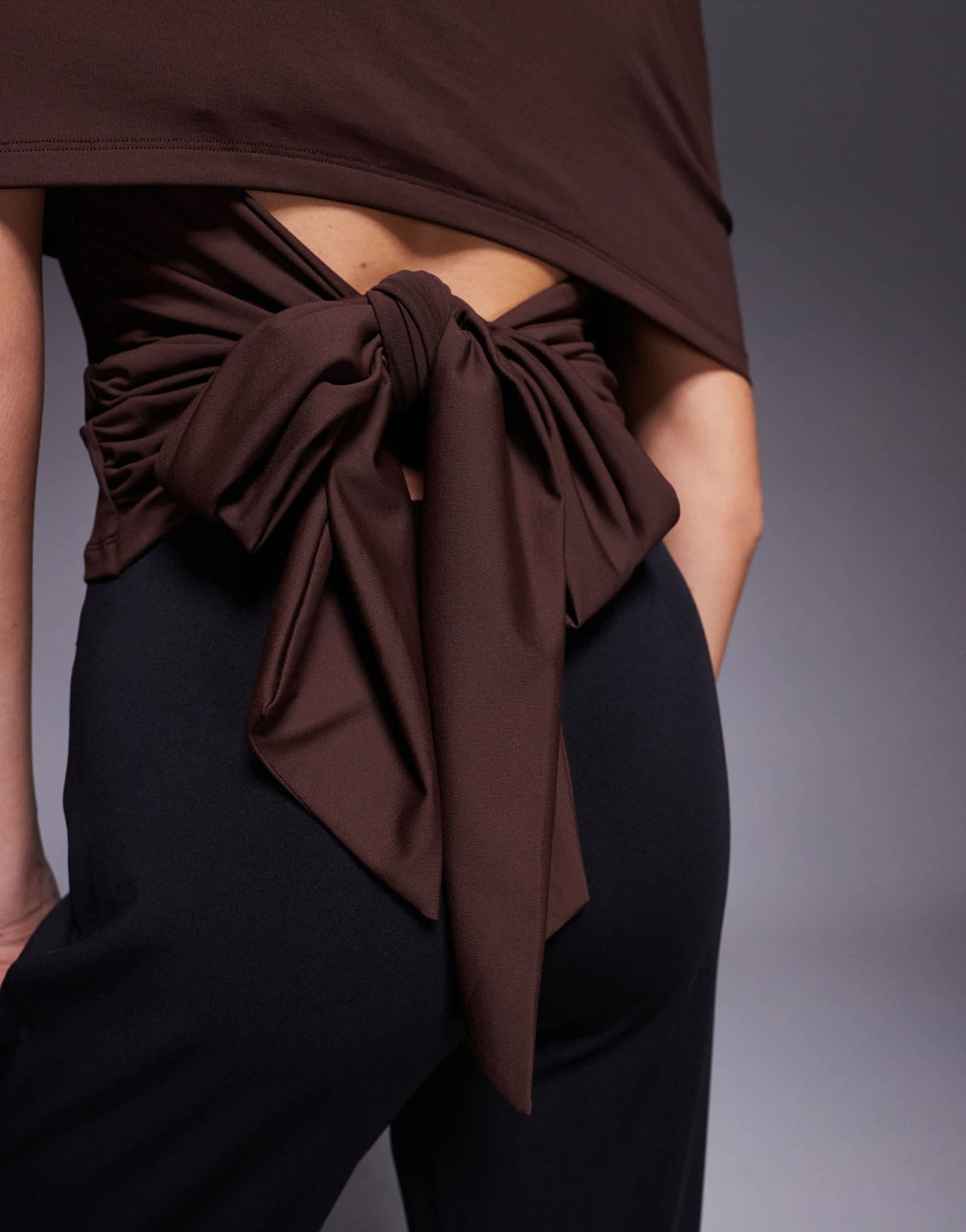 ASOS DESIGN cape sleeve top with open tie back in chocolate - ASOS Sample Sale
