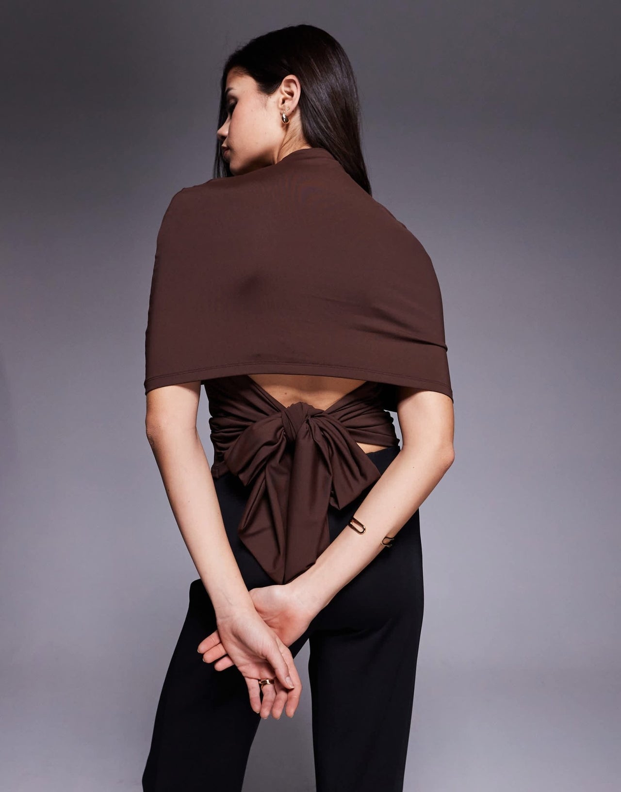 ASOS DESIGN cape sleeve top with open tie back in chocolate - ASOS Sample Sale