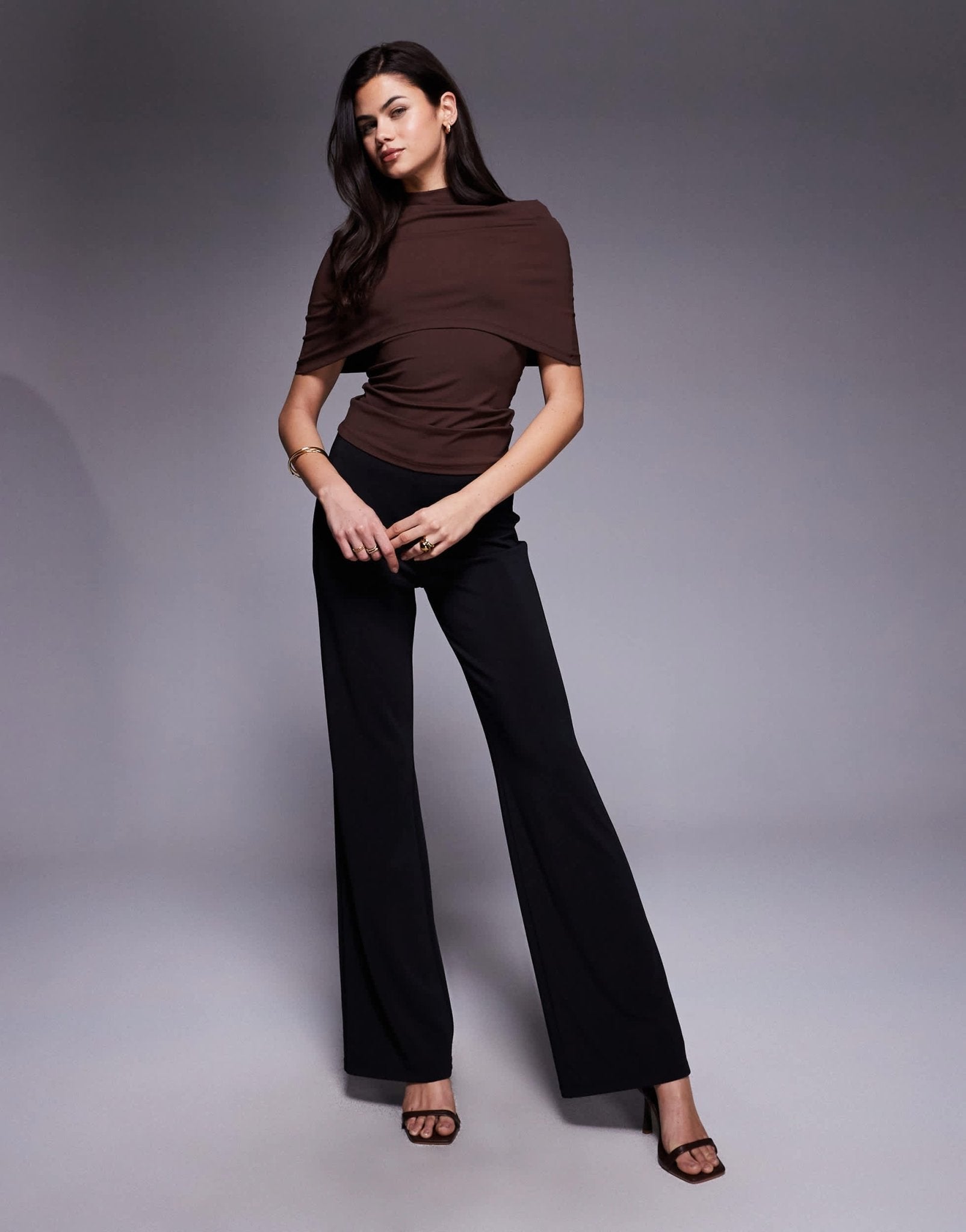 ASOS DESIGN cape sleeve top with open tie back in chocolate - ASOS Sample Sale