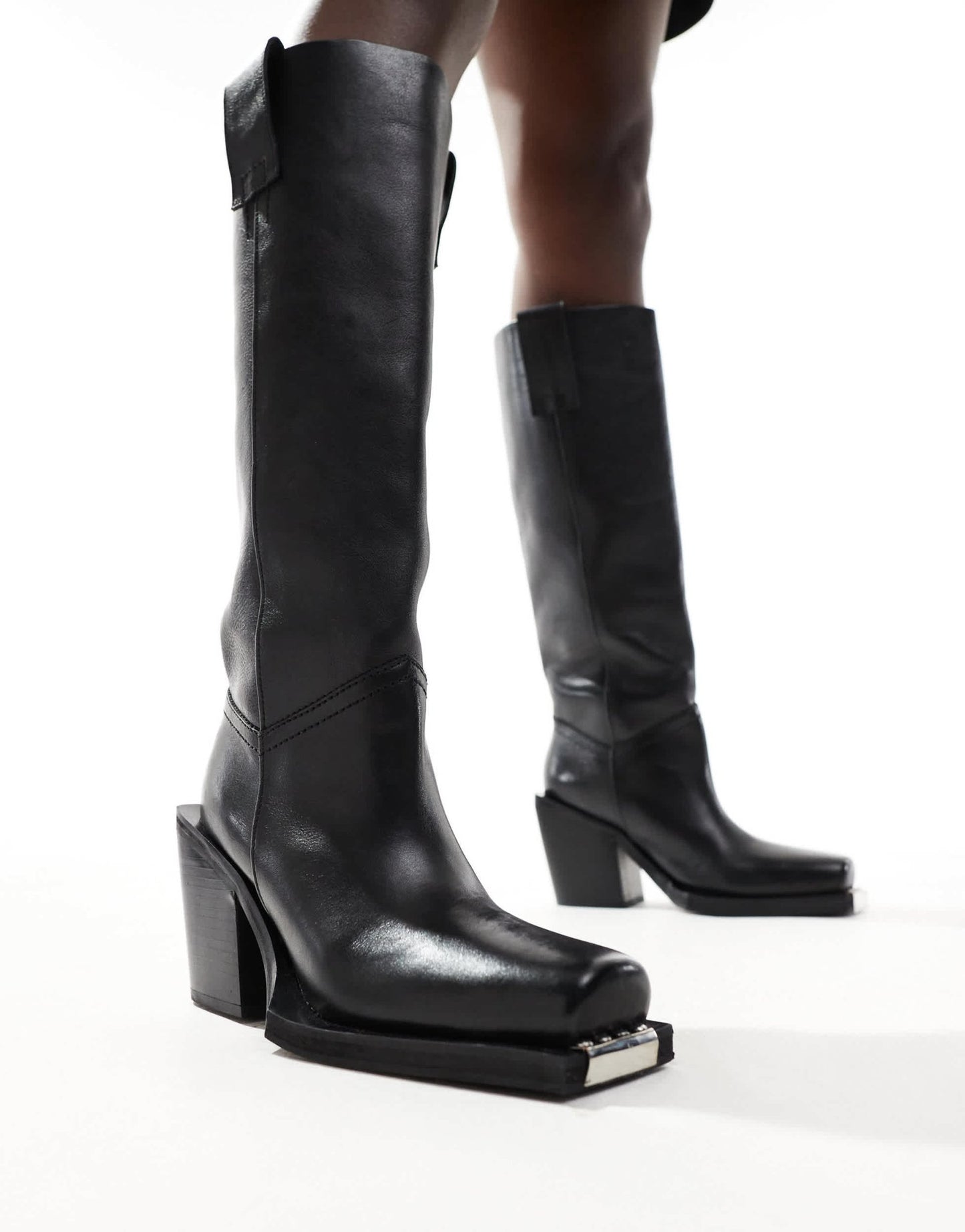 ASOS DESIGN Celia leather western pull on boots in black - ASOS Sample Sale