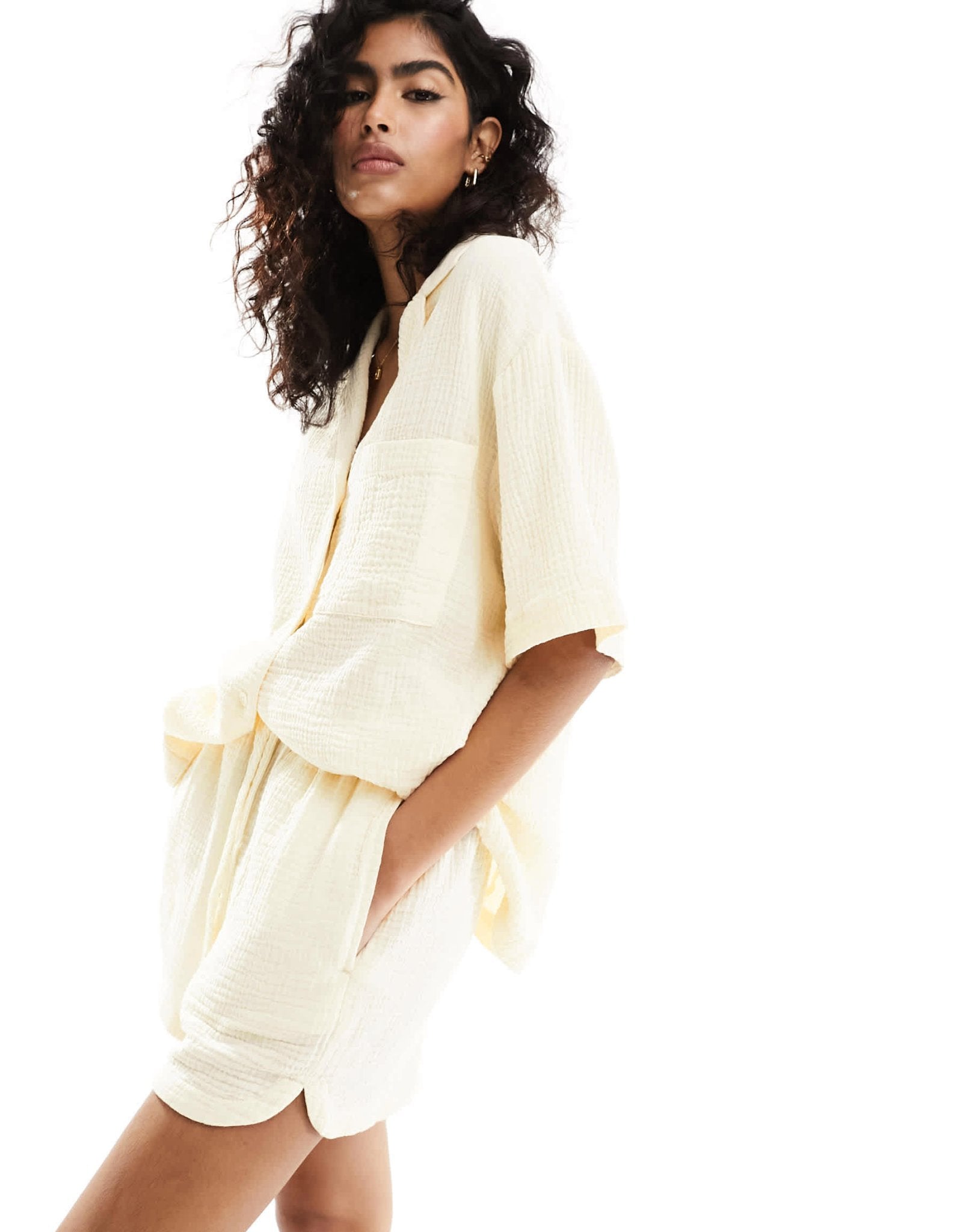 ASOS DESIGN cheesecloth casual short in ecru - ASOS Sample Sale