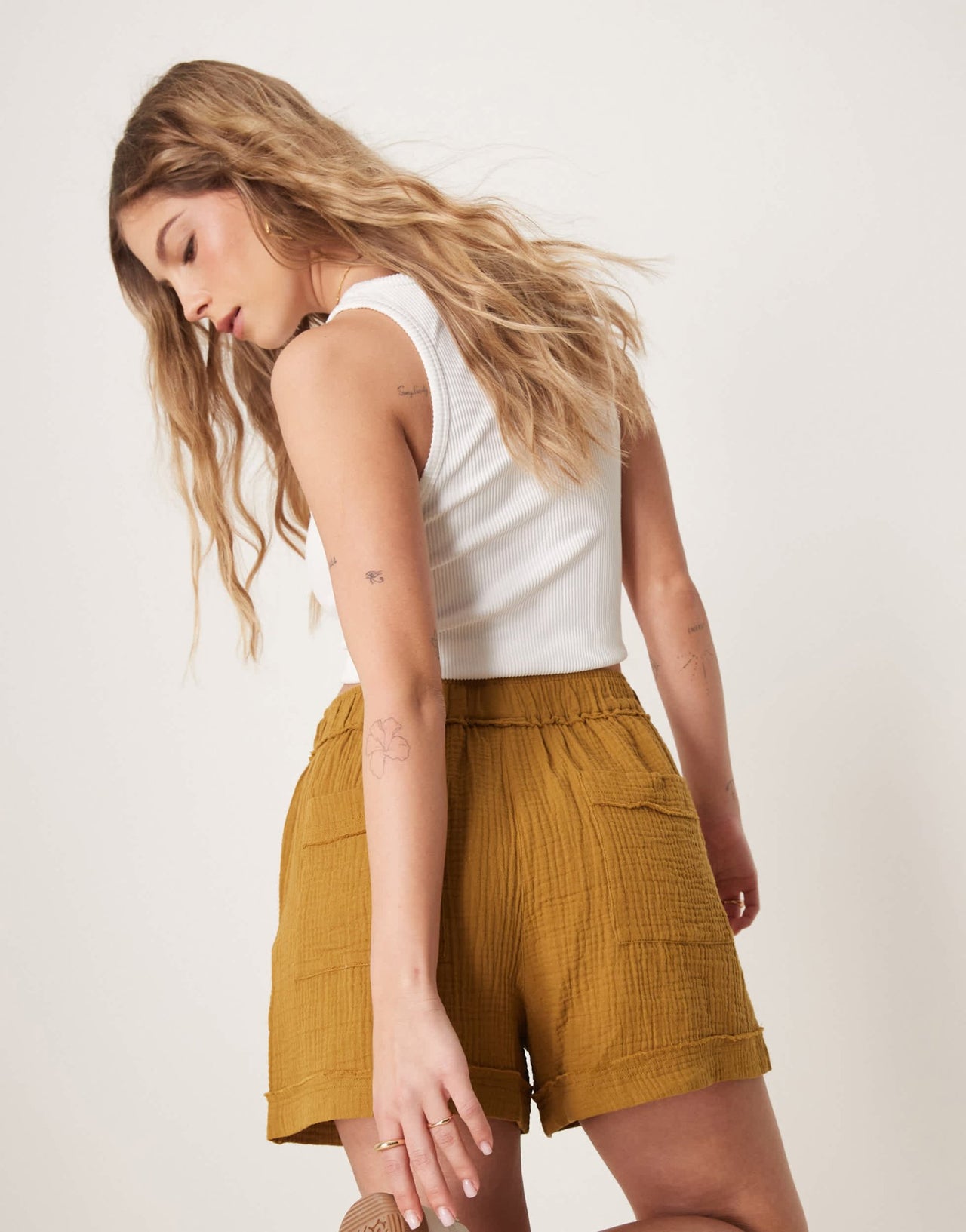 ASOS DESIGN cheesecloth pull on shorts with raw edge detail co - ord in olive - ASOS Sample Sale