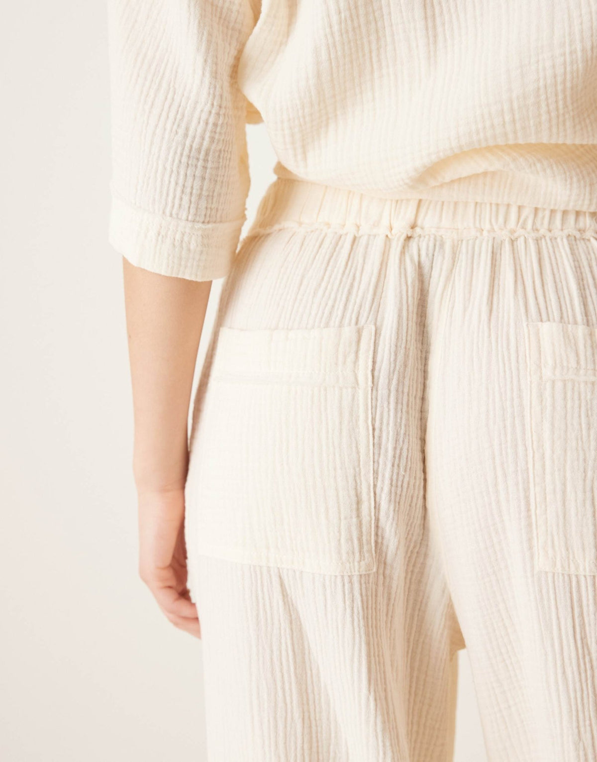 ASOS DESIGN cheesecloth pull on trousers with raw edge detail co-ord in buttermilk - ASOS Sample Sale