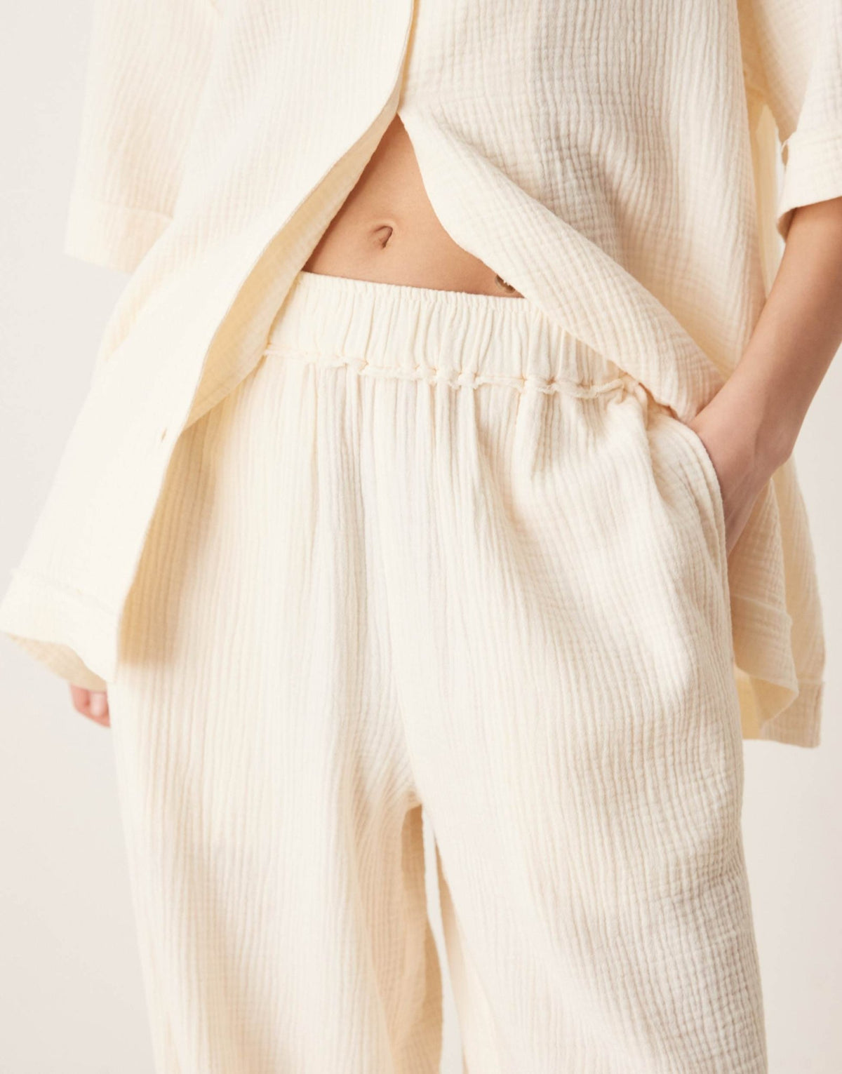 ASOS DESIGN cheesecloth pull on trousers with raw edge detail co-ord in buttermilk - ASOS Sample Sale