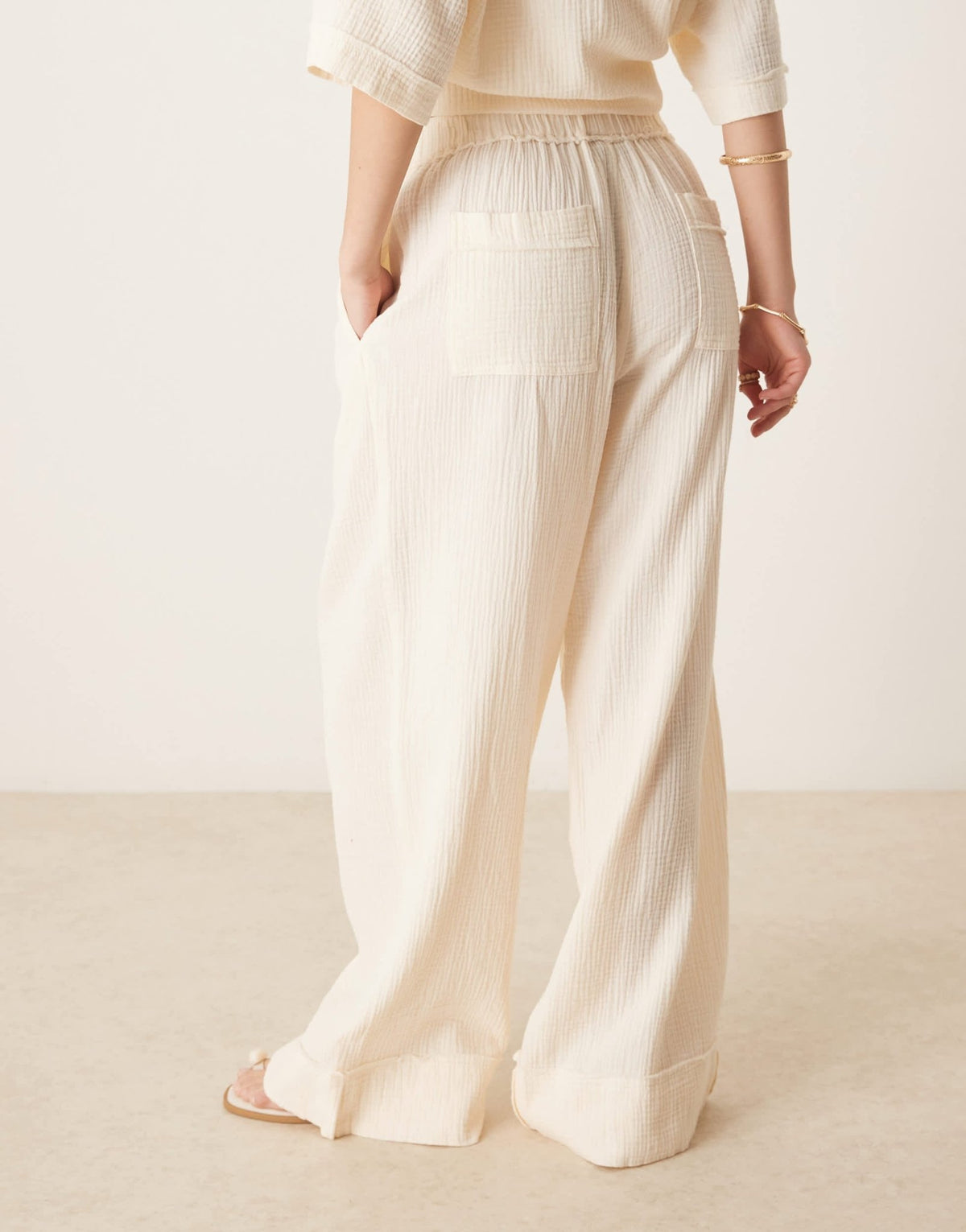 ASOS DESIGN cheesecloth pull on trousers with raw edge detail co-ord in buttermilk - ASOS Sample Sale