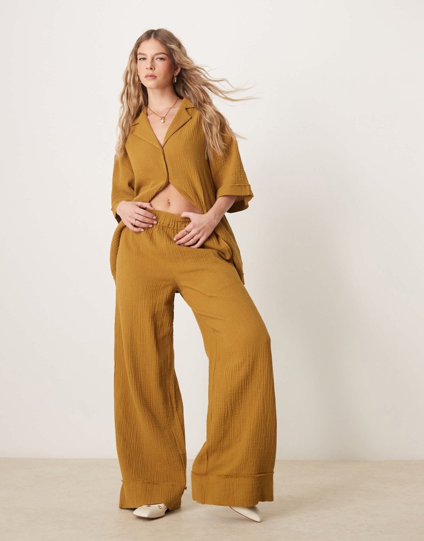 ASOS DESIGN cheesecloth pull on trousers with raw edge detail co - ord in olive - ASOS Sample Sale