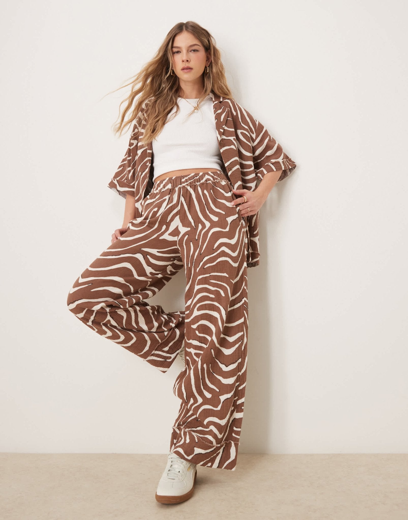 ASOS DESIGN cheesecloth pull on trousers with raw edge detail co - ord in zebra print - ASOS Sample Sale
