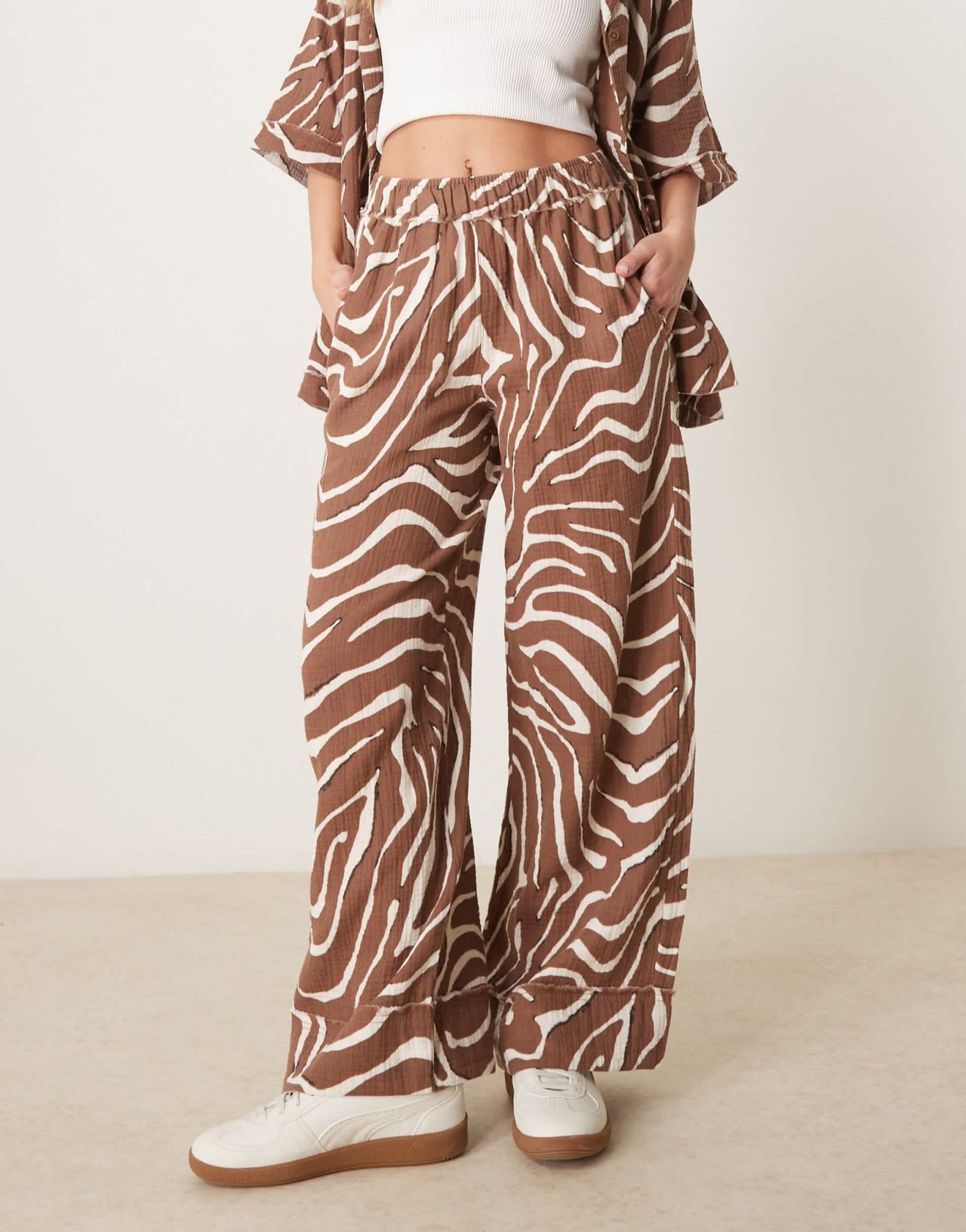 ASOS DESIGN cheesecloth pull on trousers with raw edge detail co - ord in zebra print - ASOS Sample Sale
