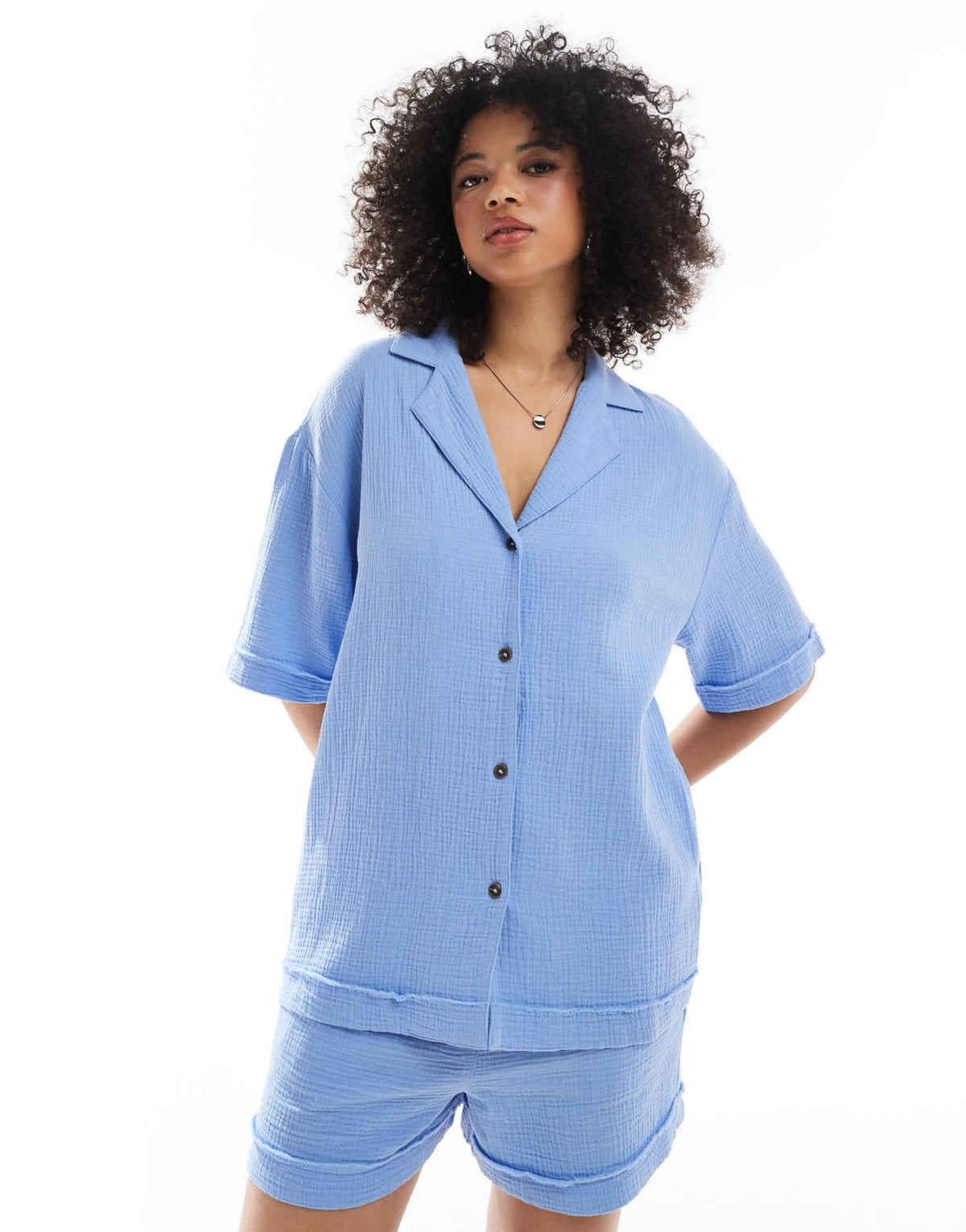 ASOS DESIGN cheesecloth shirt co-ord in blue - ASOS Sample Sale