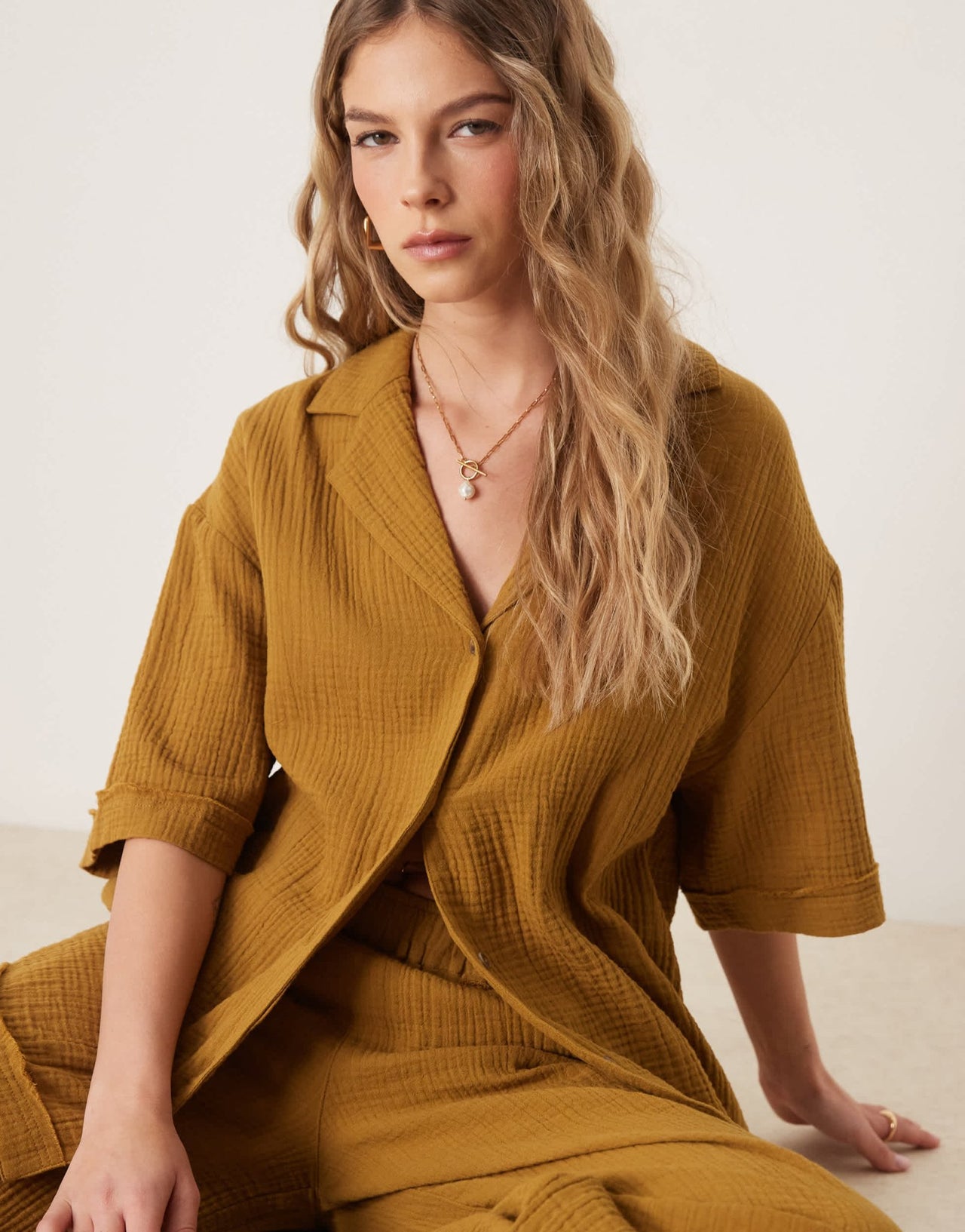ASOS DESIGN cheesecloth shirt co-ord in olive - ASOS Sample Sale