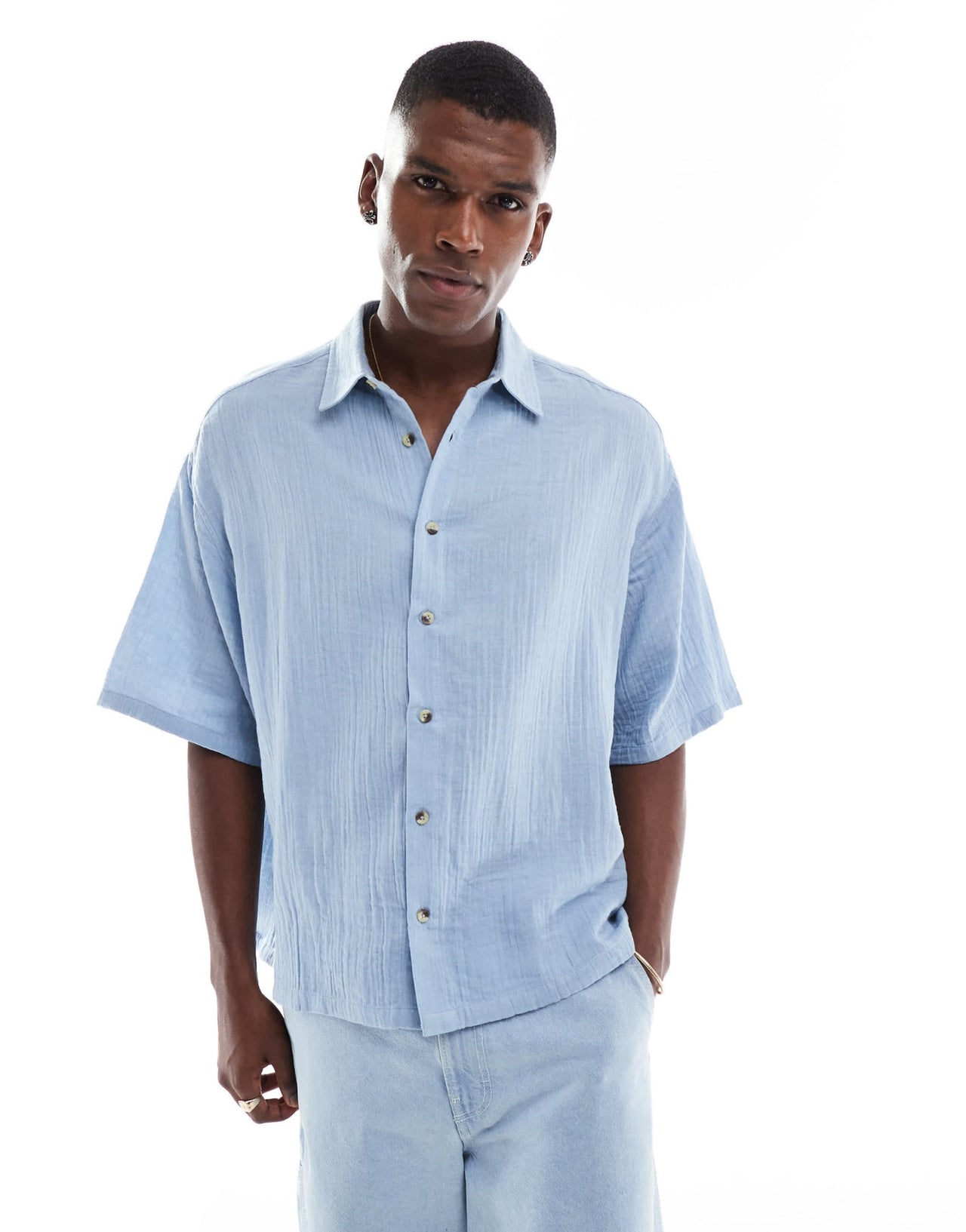 ASOS DESIGN cheesecloth textured regular shirt in blue - ASOS Sample Sale