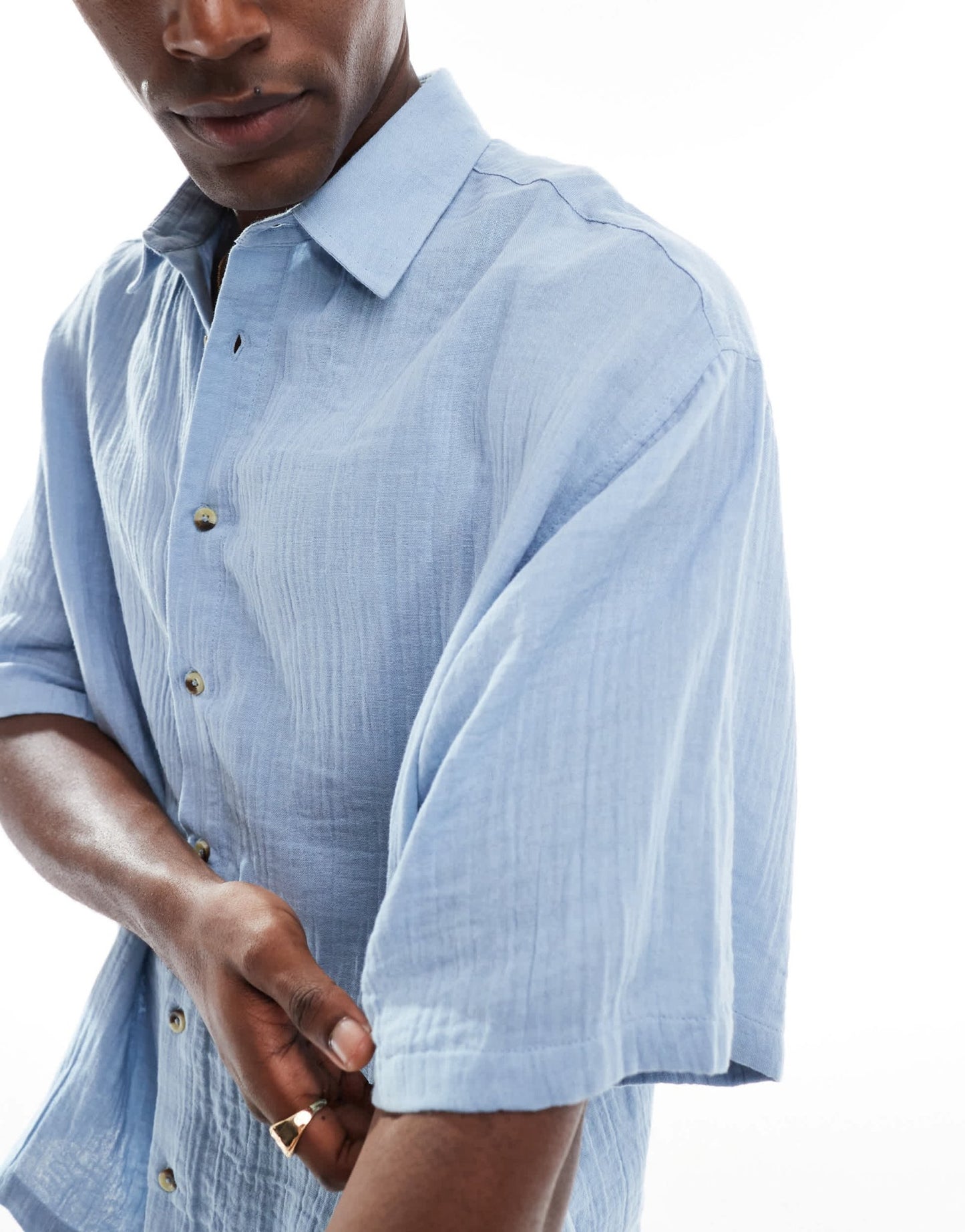 ASOS DESIGN cheesecloth textured regular shirt in blue - ASOS Sample Sale