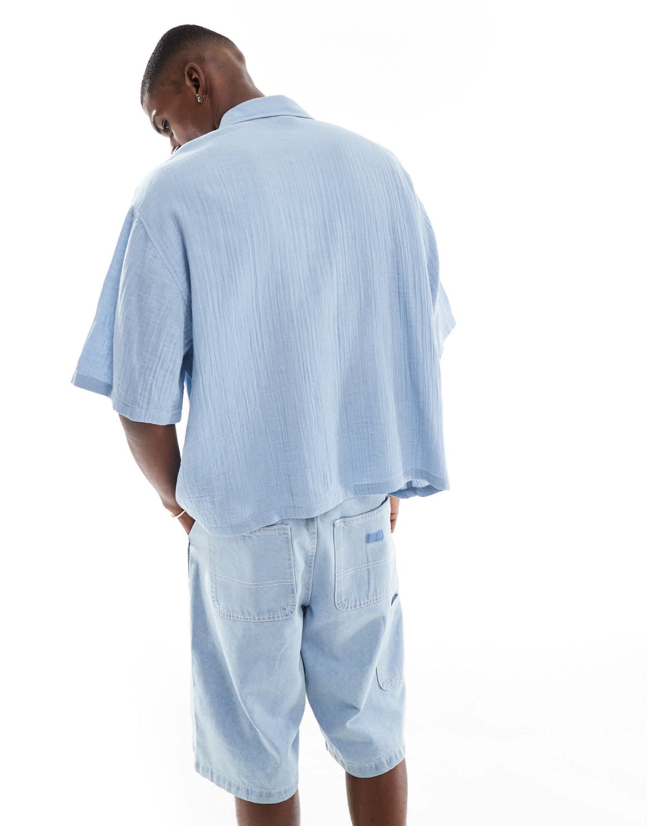 ASOS DESIGN cheesecloth textured regular shirt in blue - ASOS Sample Sale