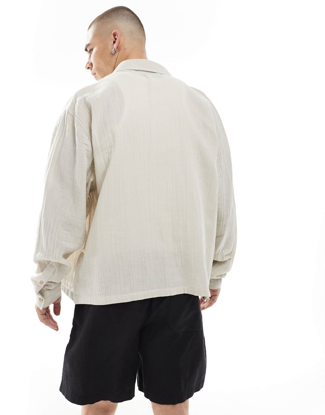ASOS DESIGN cheesecloth textured regular shirt in stone - ASOS Sample Sale