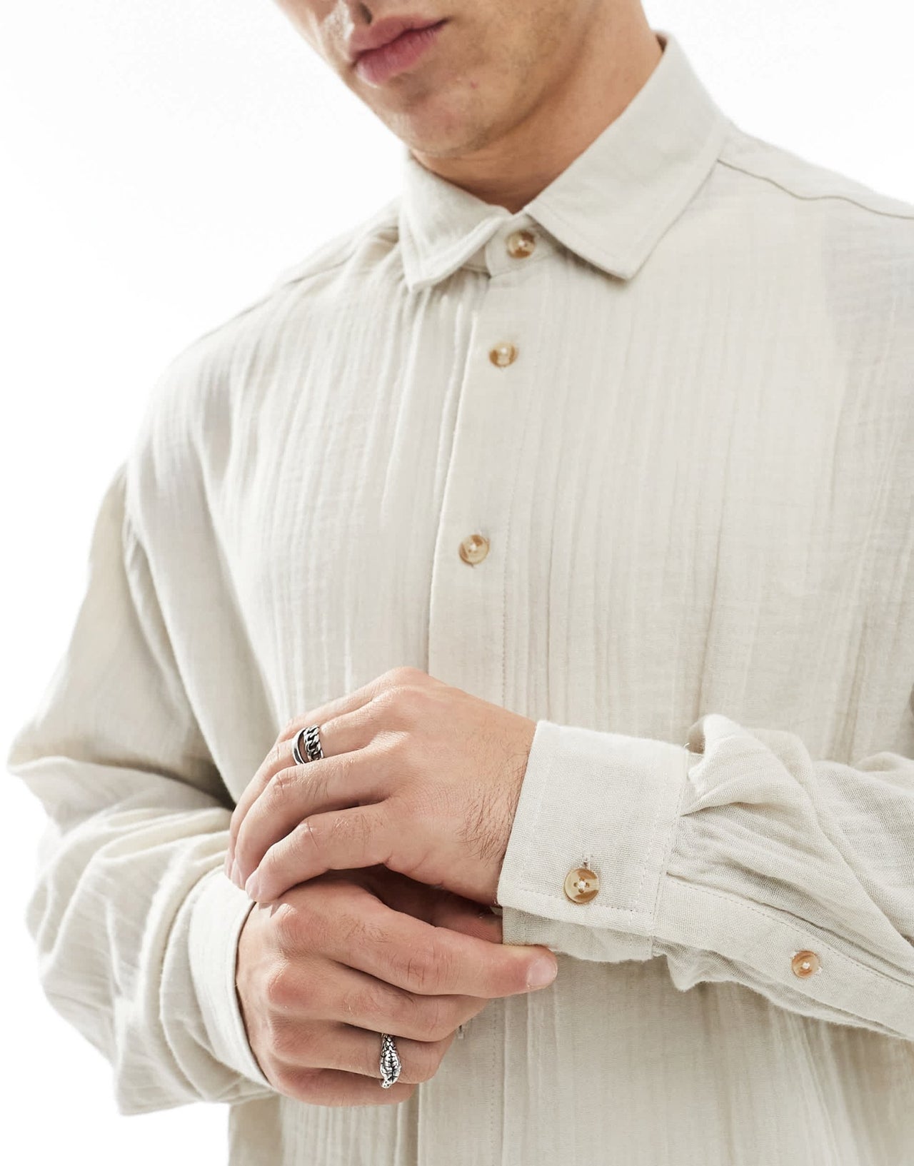 ASOS DESIGN cheesecloth textured regular shirt in stone - ASOS Sample Sale