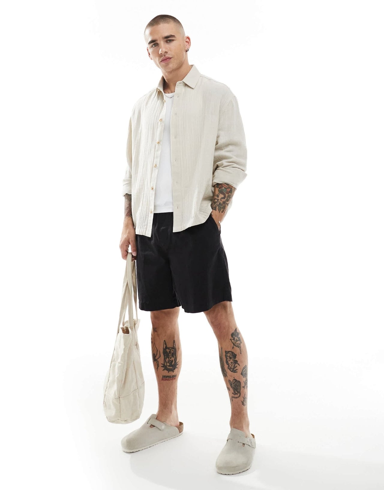 ASOS DESIGN cheesecloth textured regular shirt in stone - ASOS Sample Sale