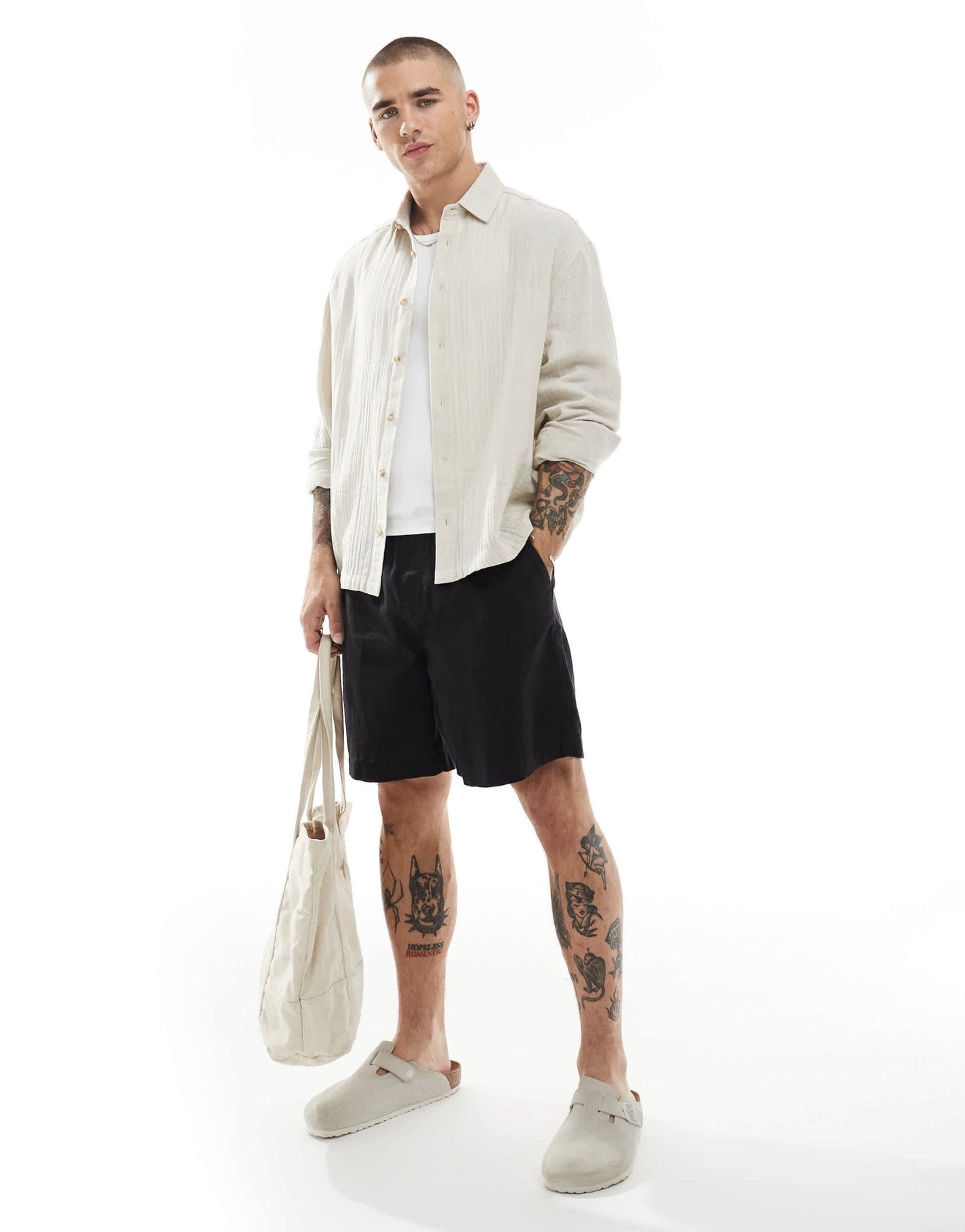 ASOS DESIGN cheesecloth textured regular shirt in stone - ASOS Sample Sale