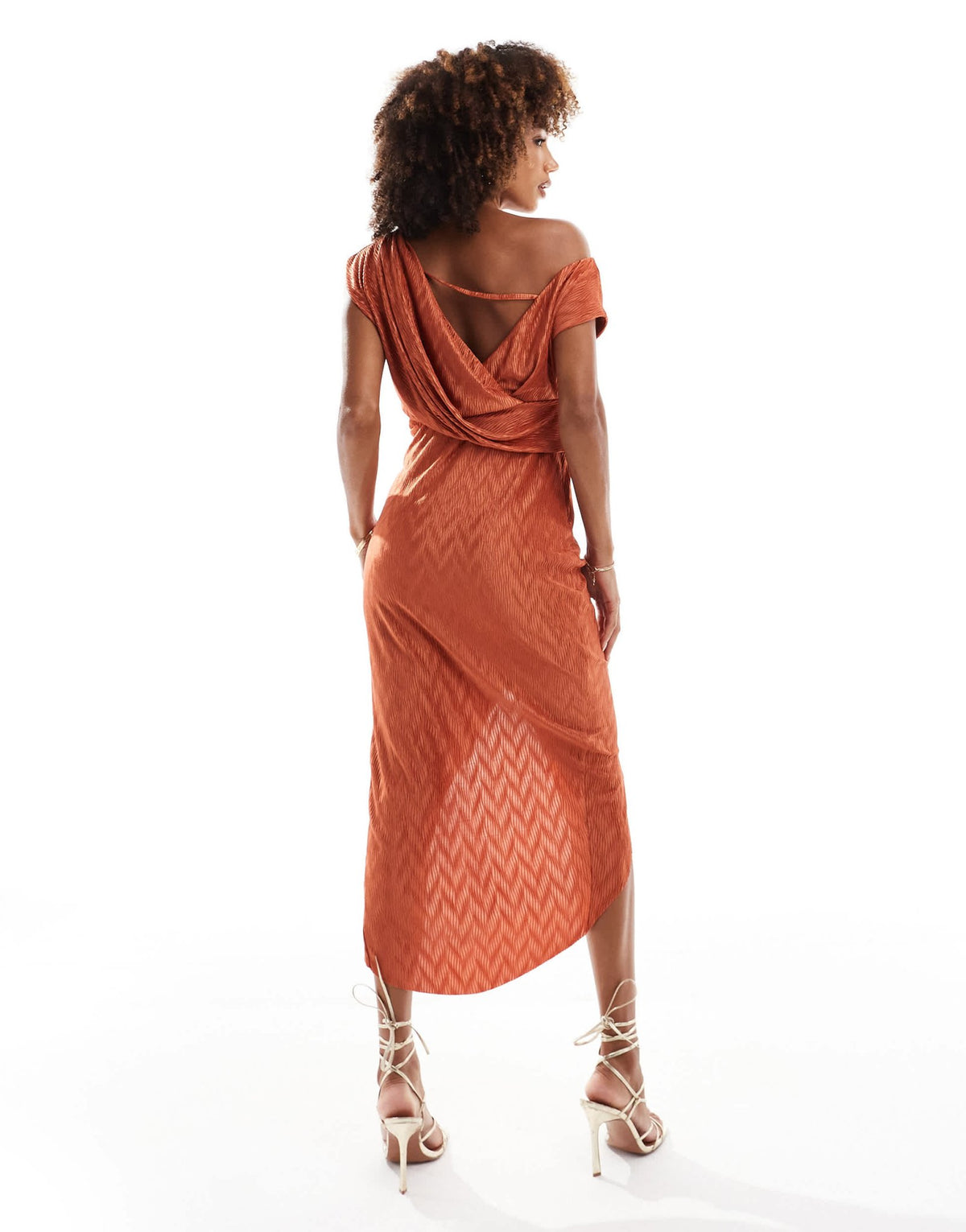 ASOS DESIGN chevron plisse high neck midi dress with cowl back in rust - ASOS Sample Sale