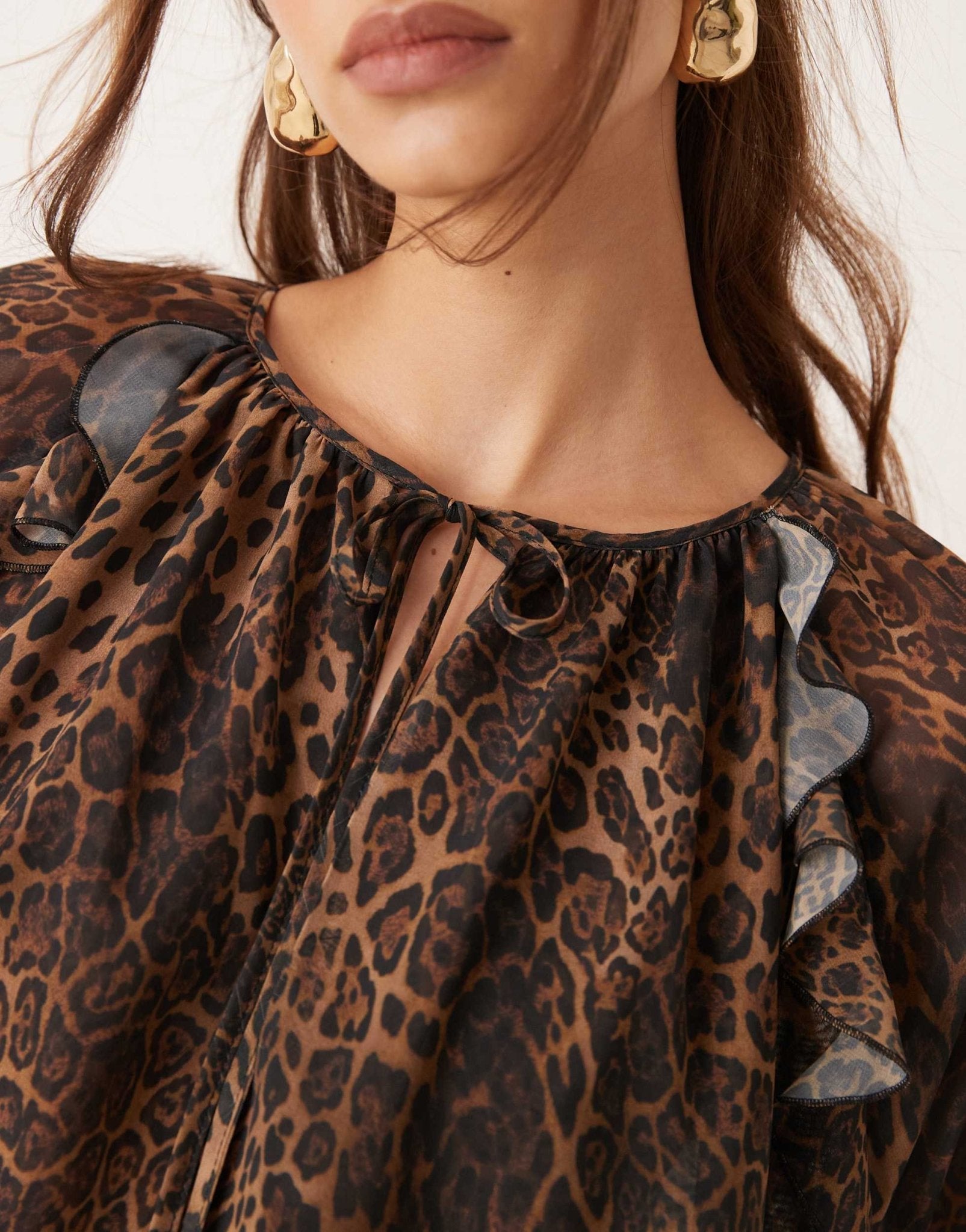 ASOS DESIGN chiffon angel sleeve mini dress in leopard print - ASOS Sample Sale