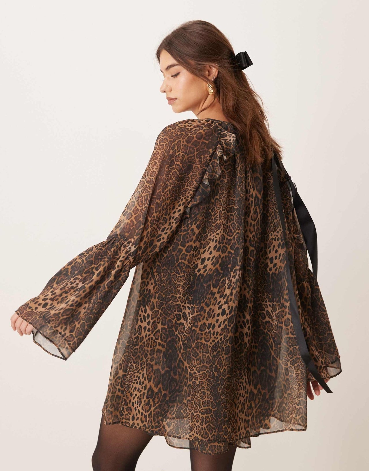 ASOS DESIGN chiffon angel sleeve mini dress in leopard print - ASOS Sample Sale