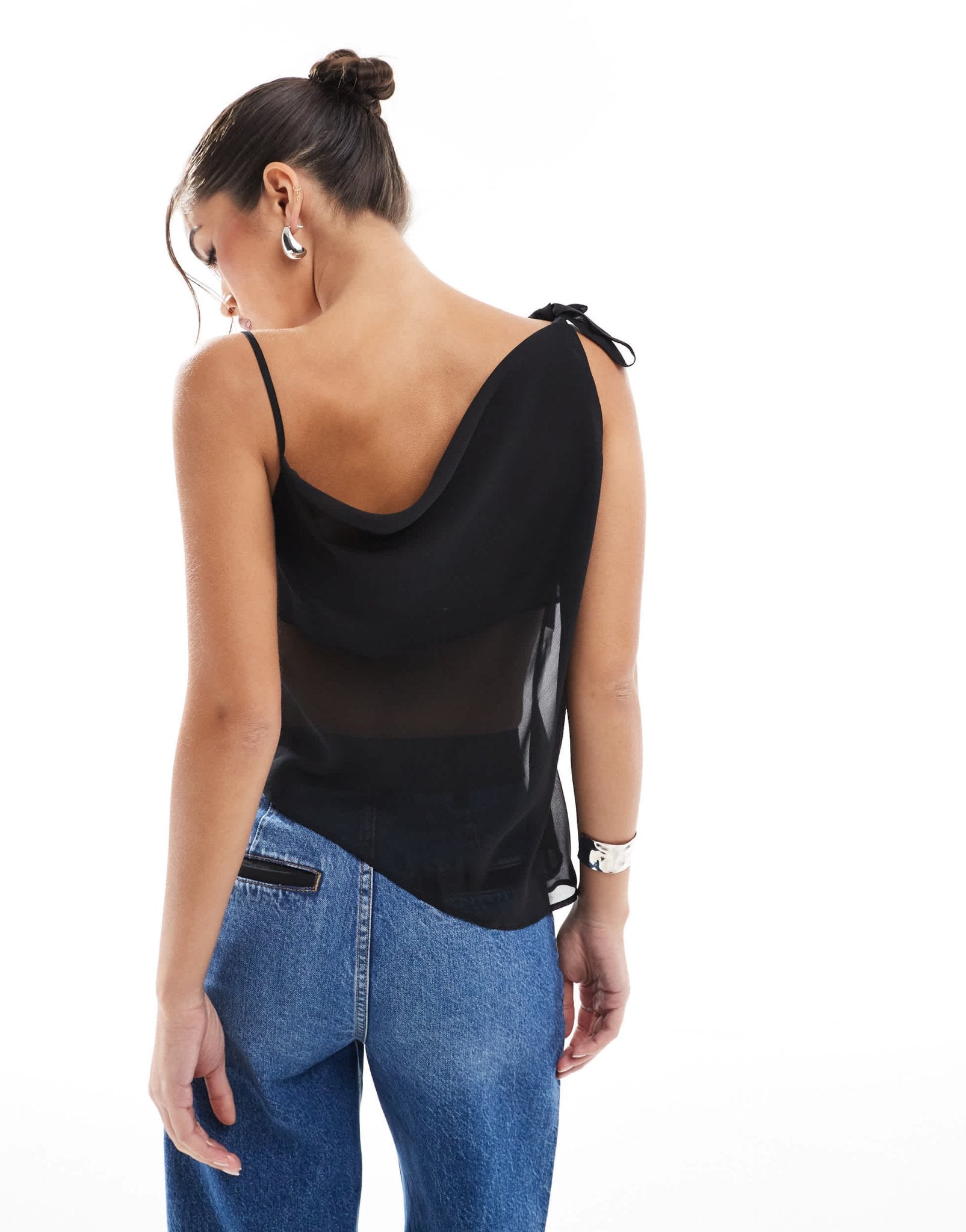 ASOS DESIGN chiffon asym cowl top in black - ASOS Sample Sale