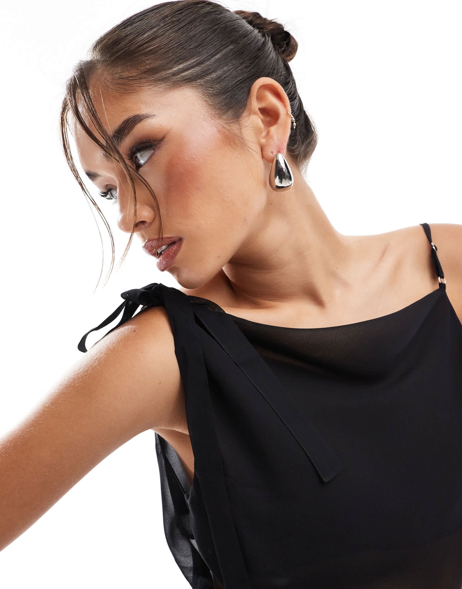 ASOS DESIGN chiffon asym cowl top in black - ASOS Sample Sale