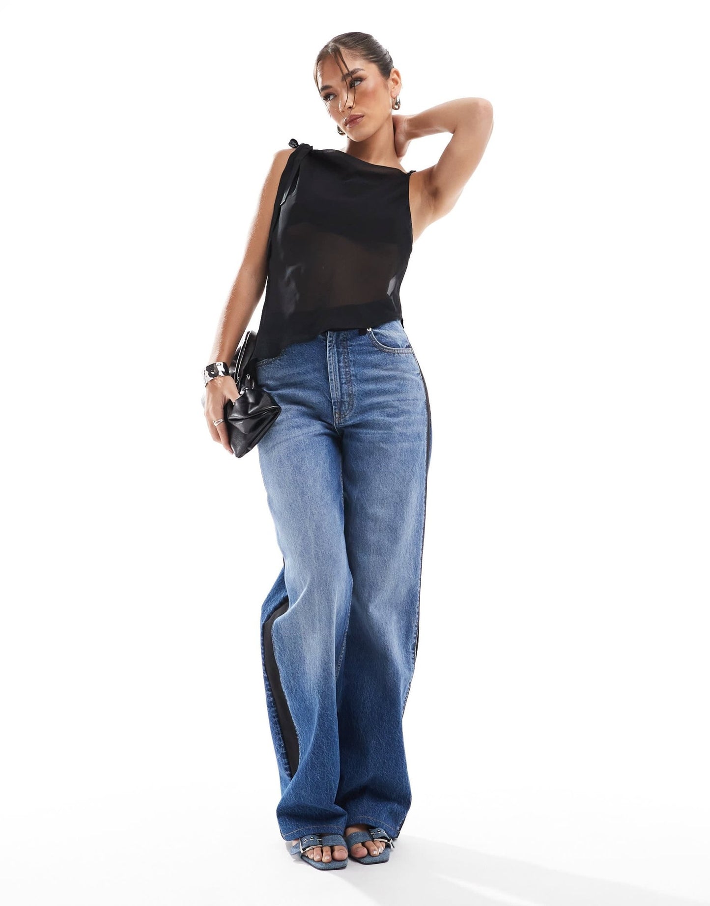 ASOS DESIGN chiffon asym cowl top in black - ASOS Sample Sale