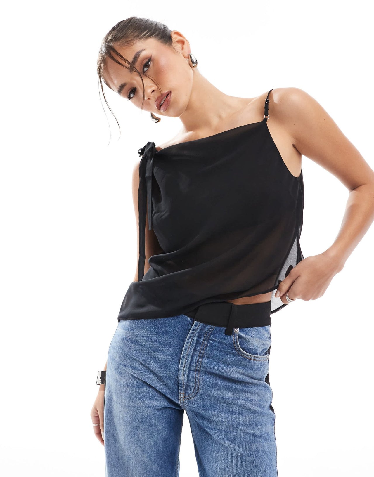 ASOS DESIGN chiffon asym cowl top in black - ASOS Sample Sale