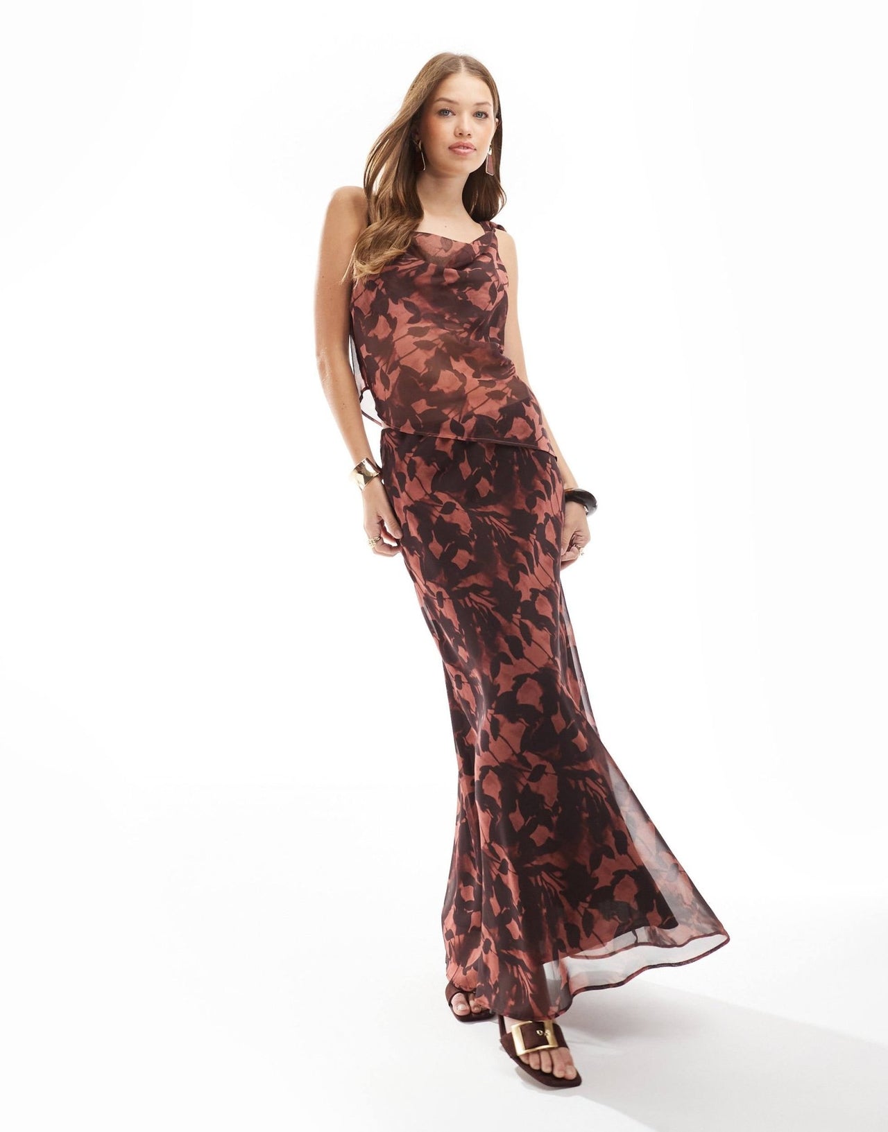 ASOS DESIGN chiffon asym cowl top in blurred floral - ASOS Sample Sale