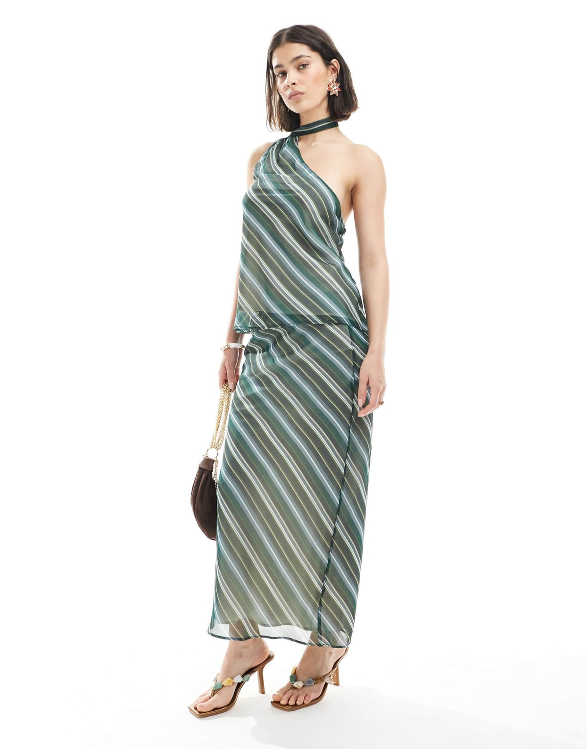 ASOS DESIGN chiffon bias cut maxi skirt in green stripe - ASOS Sample Sale