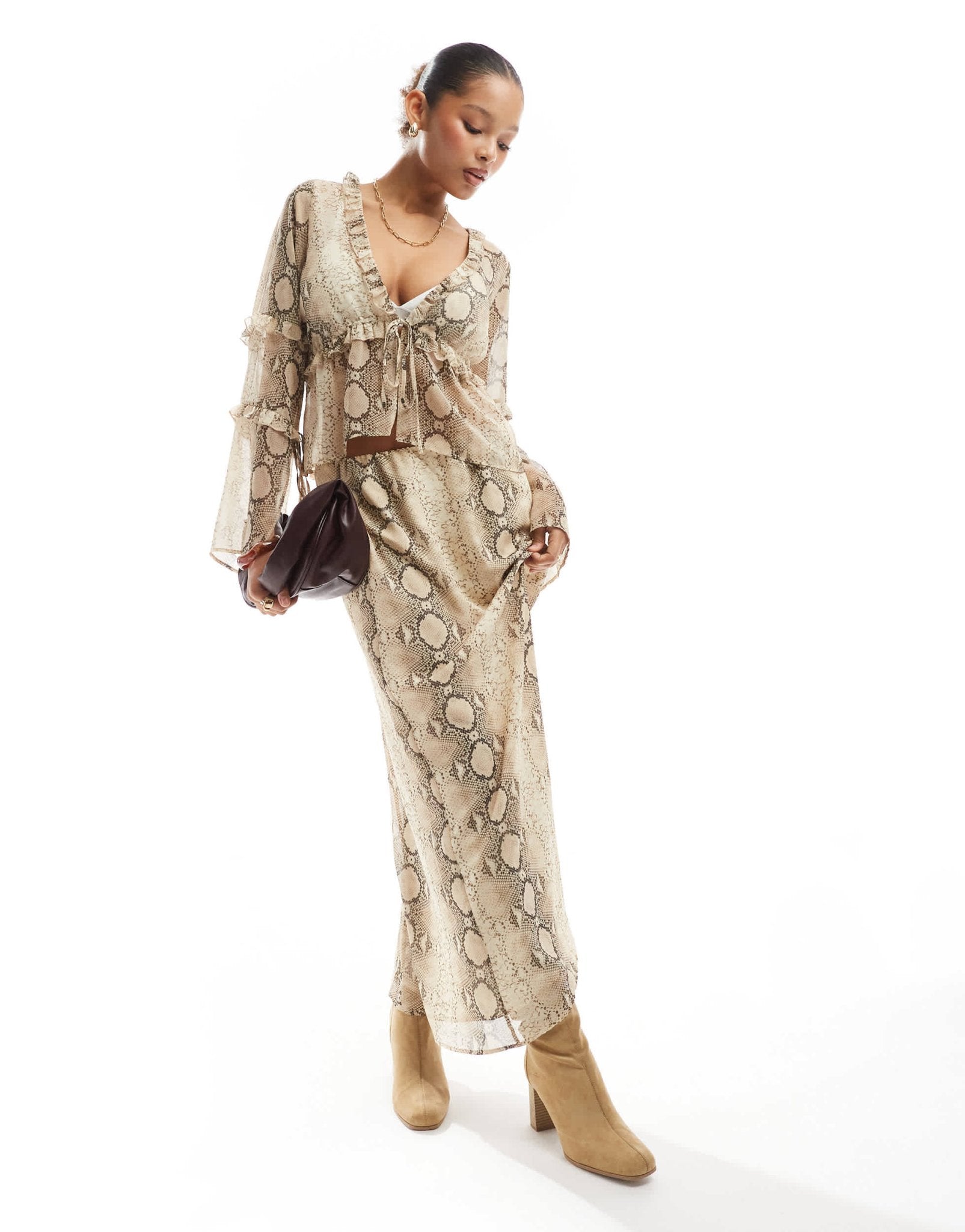 ASOS DESIGN chiffon bias maxi skirt in snake print - ASOS Sample Sale