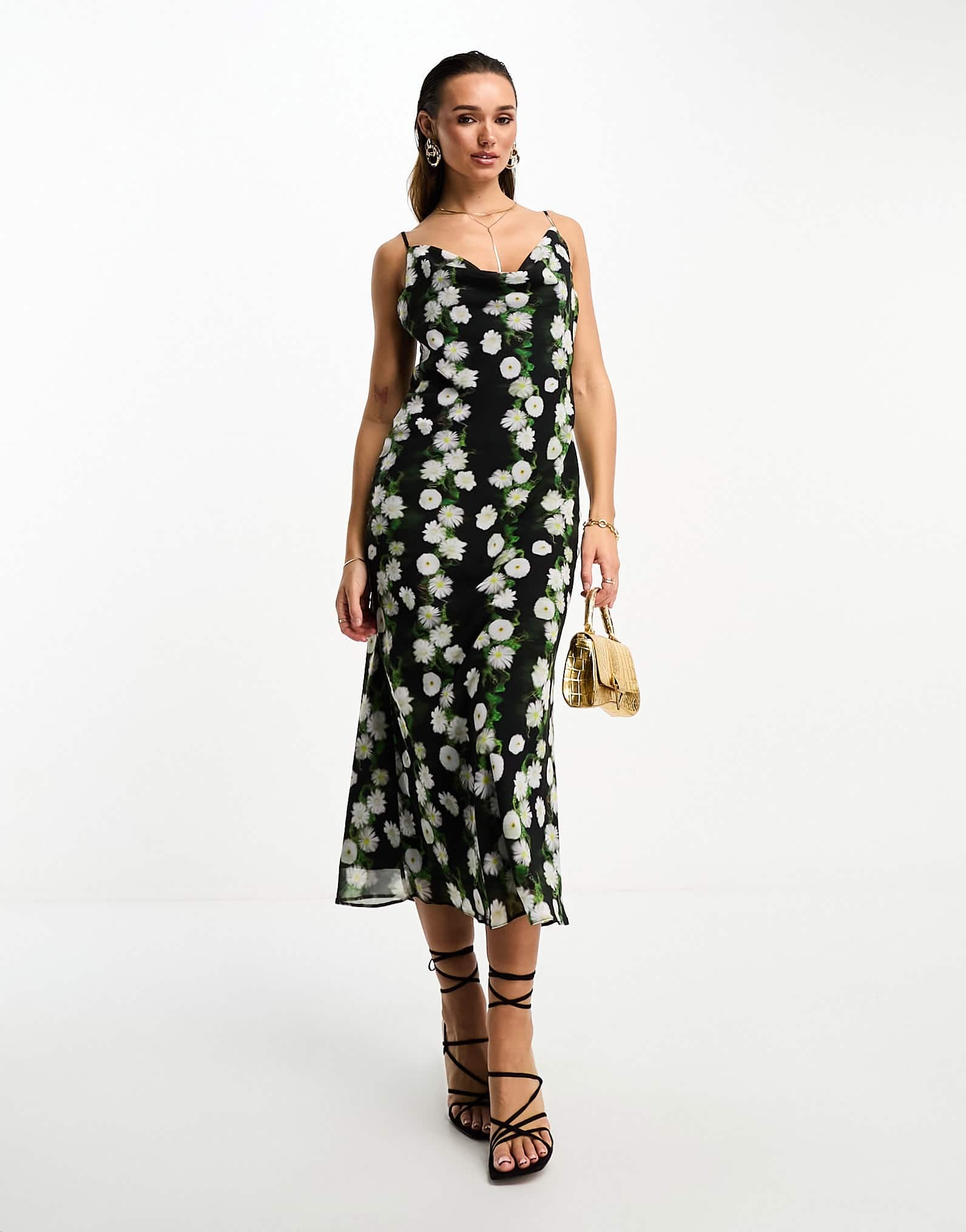 ASOS DESIGN chiffon cowl neck midi slip dress in blurred floral print - ASOS Sample Sale